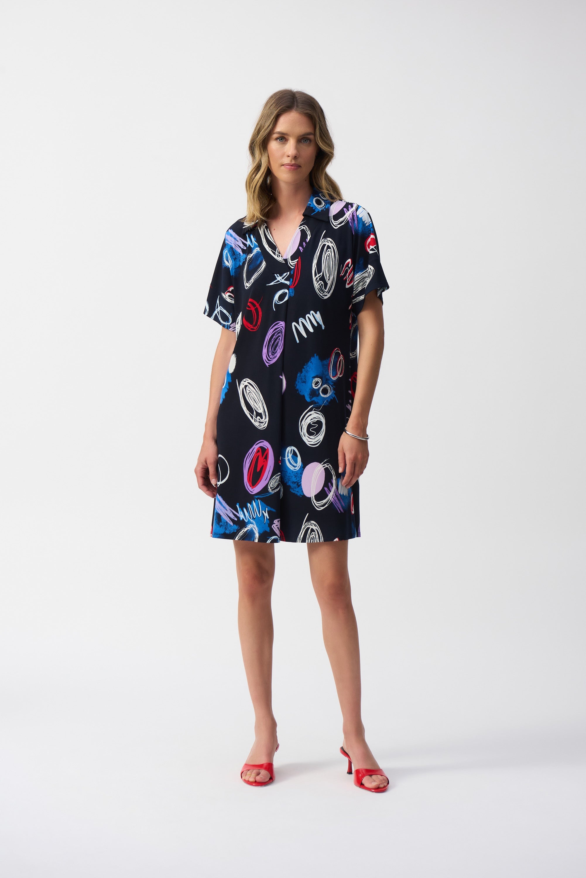 251111 Silky Knit Abstract Print A-Line Dress