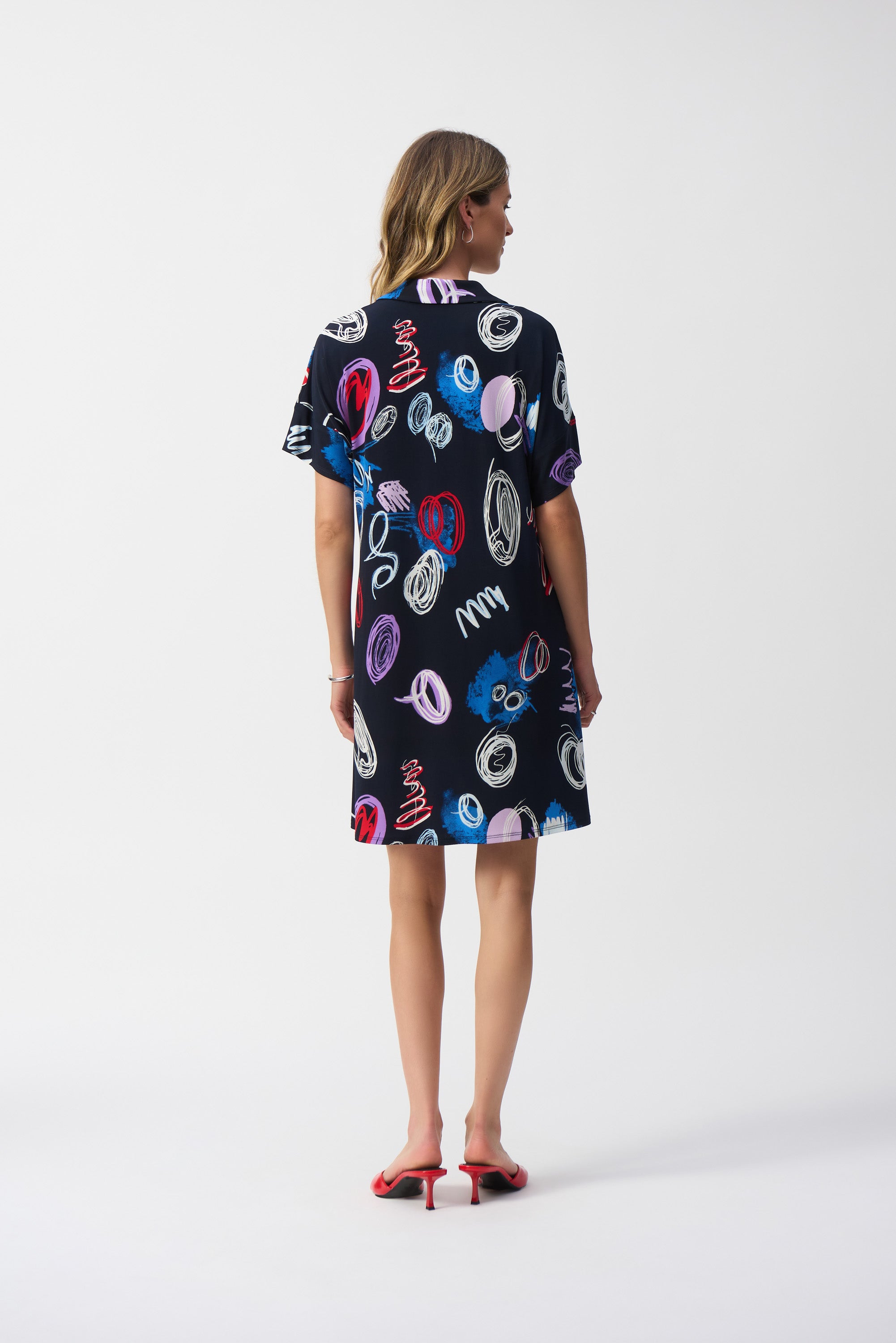 251111 Silky Knit Abstract Print A-Line Dress