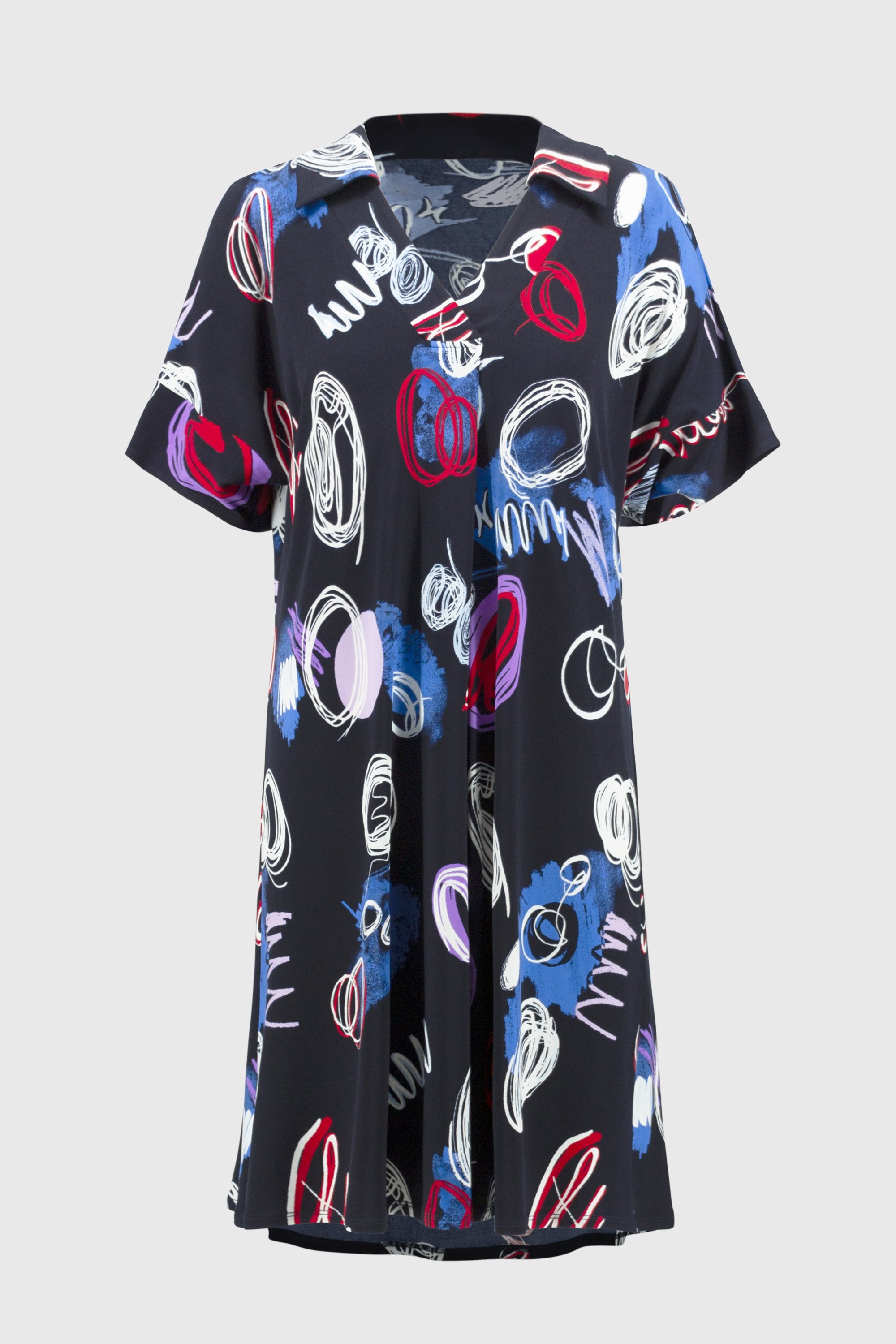 251111 Silky Knit Abstract Print A-Line Dress