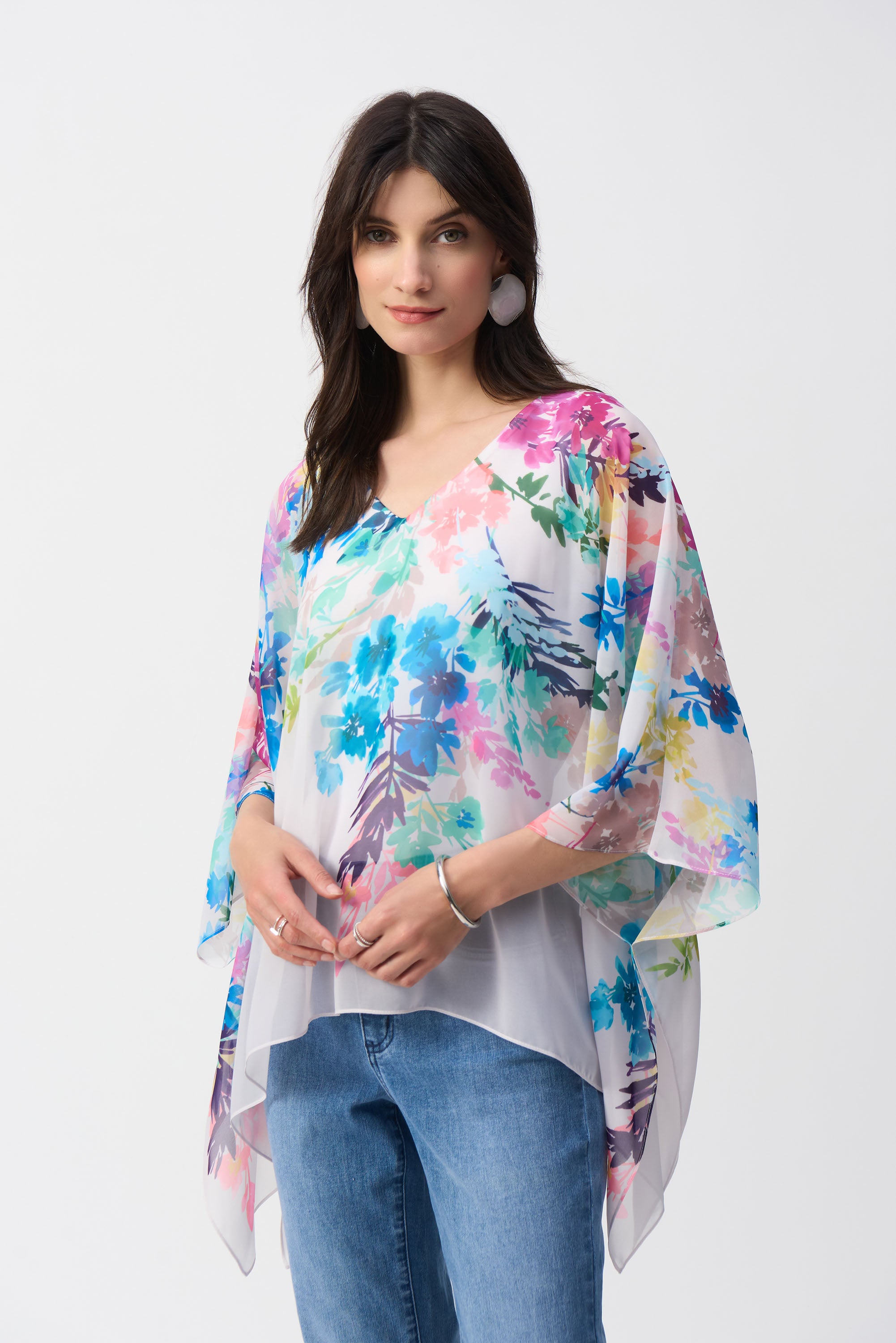 251238 Chiffon Floral Print Poncho