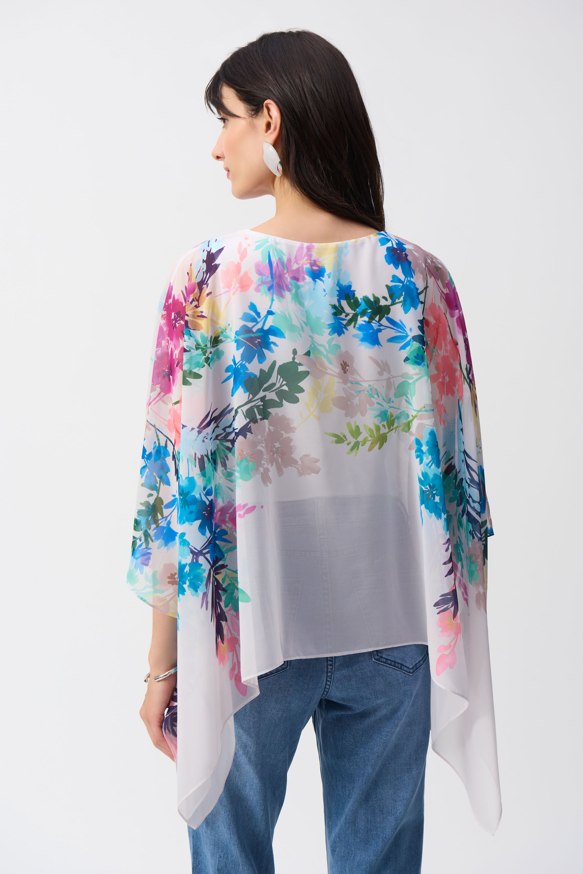 251238 Chiffon Floral Print Poncho
