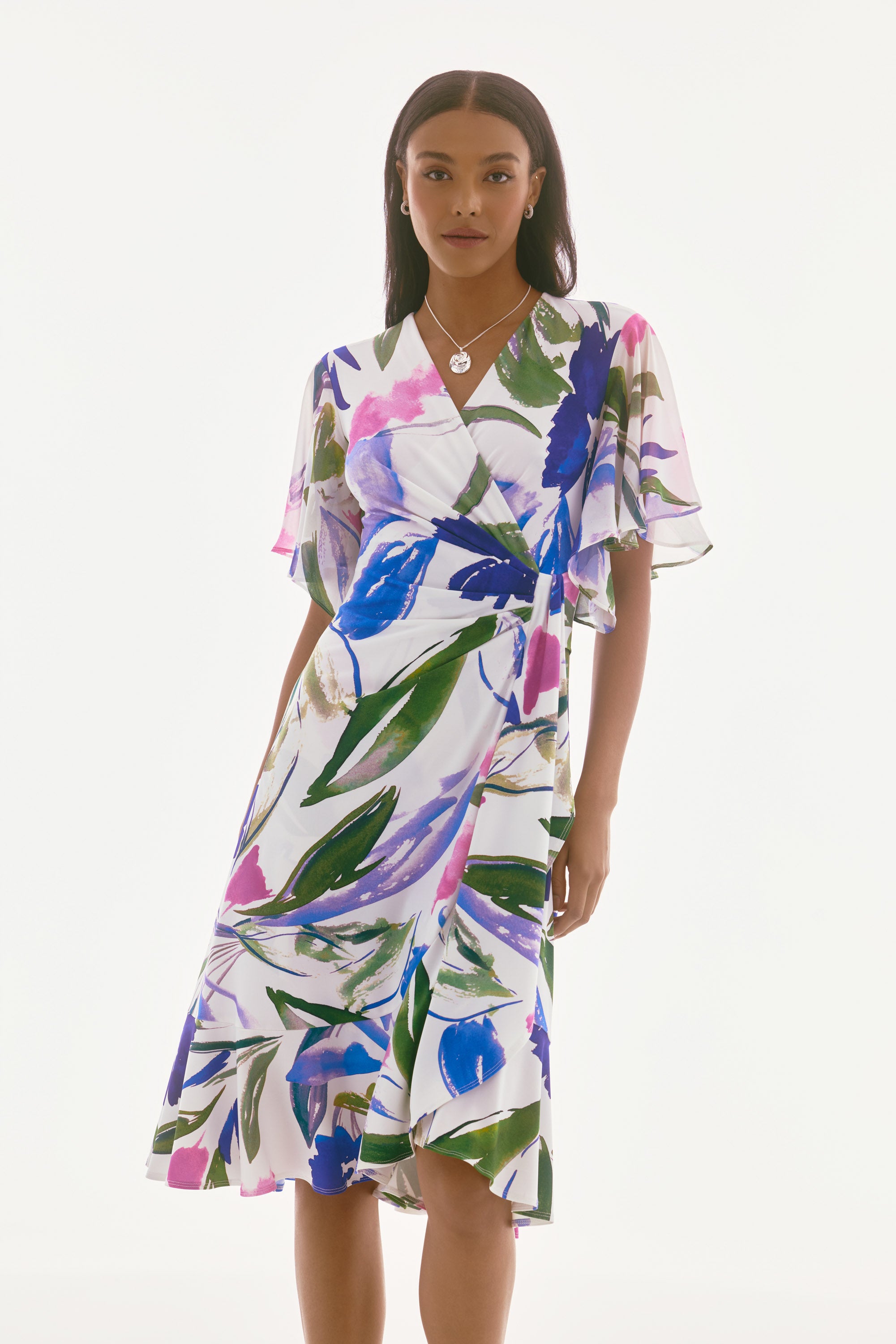 251707 - Signature Silky Knit & Chiffon Floral Wrap Dress