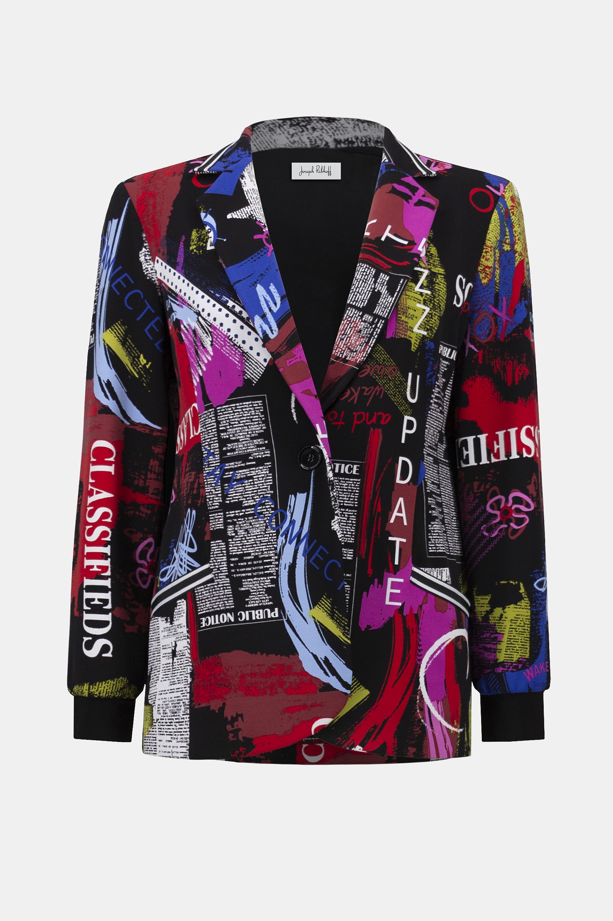 253090 Silky Knit Word Print Straight Blazer