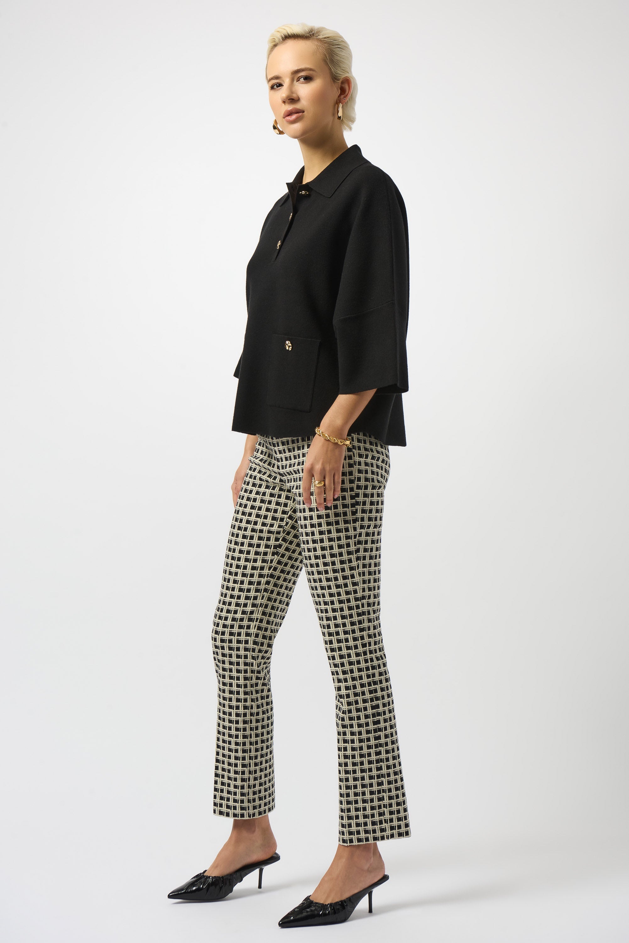 Jacquard Geometric Print Straight Pull-On Pants - 253098
