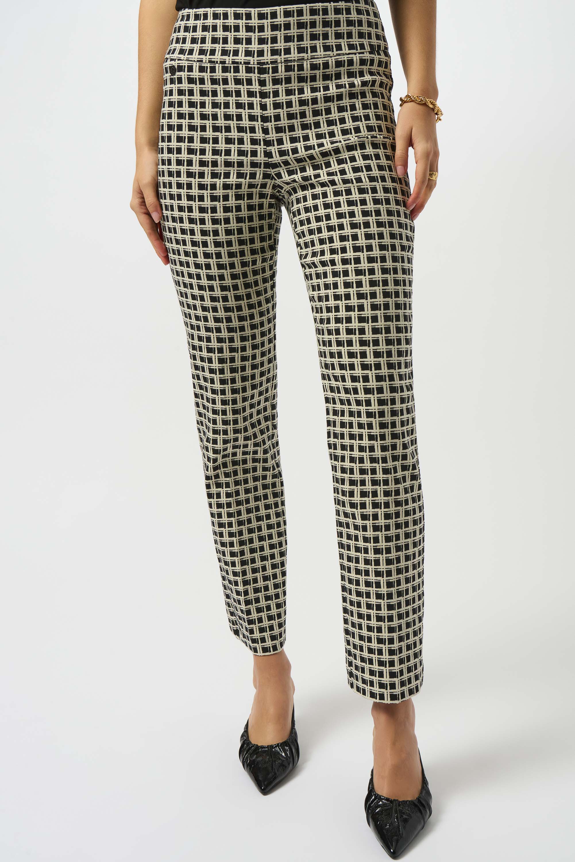 Jacquard Geometric Print Straight Pull-On Pants - 253098
