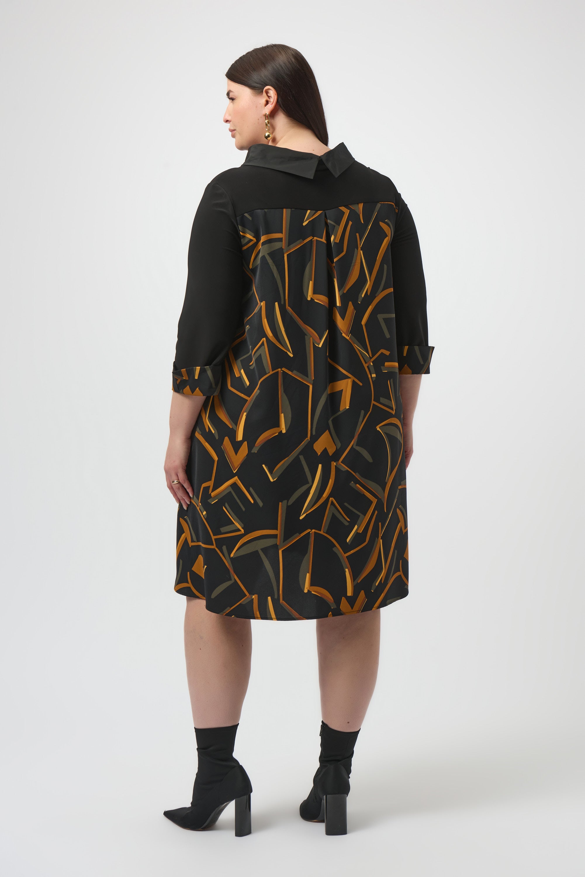 253186 Recycled Woven Abstract Print and Silky Knit Dress