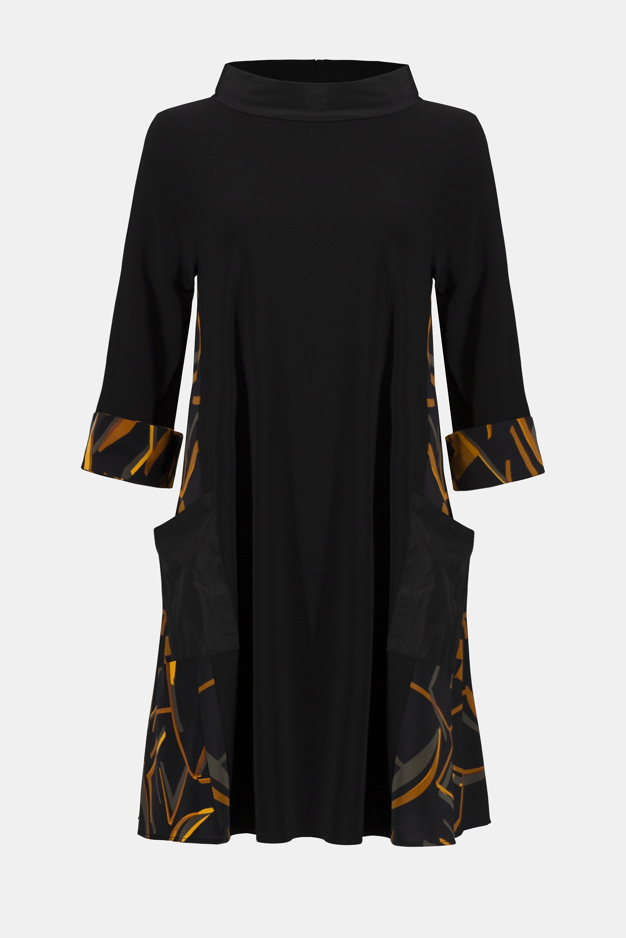 253186 Recycled Woven Abstract Print and Silky Knit Dress
