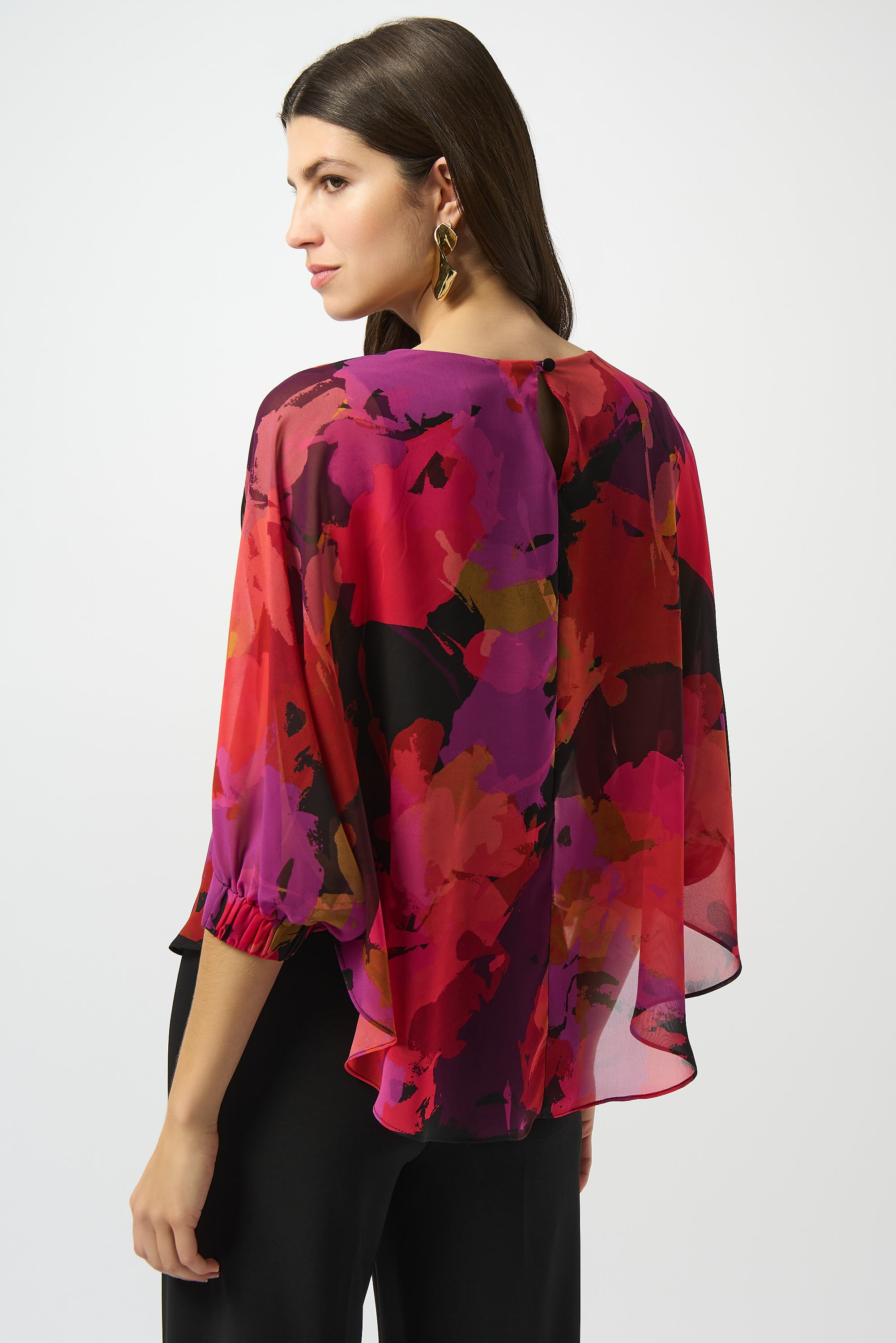 253257 Recycled Chiffon Floral Print Boxy Top