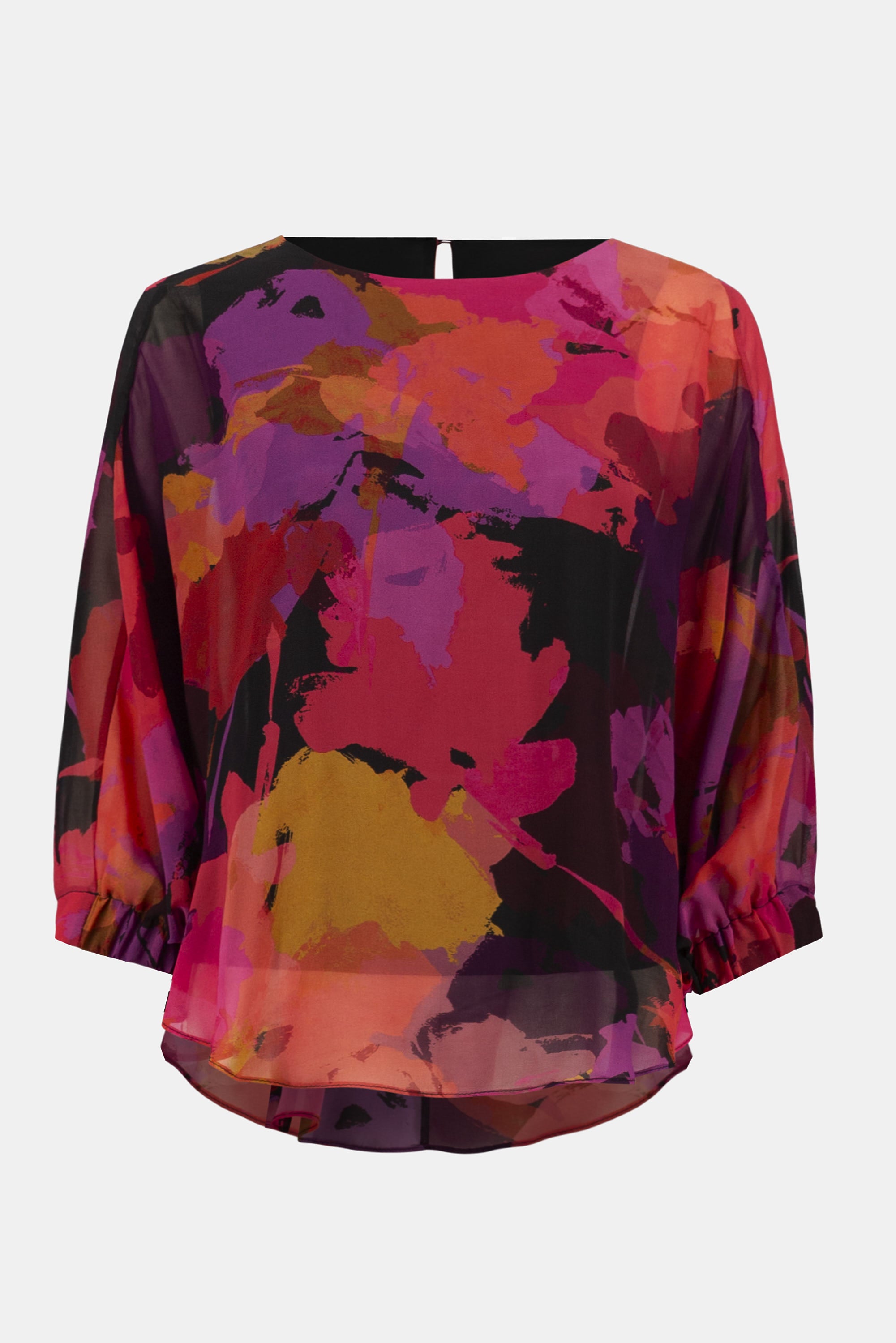 253257 Recycled Chiffon Floral Print Boxy Top