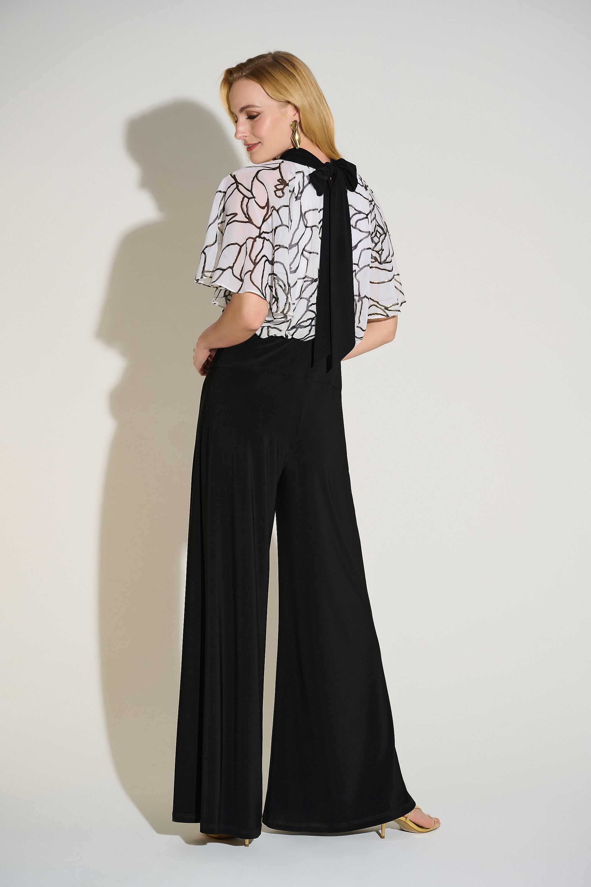 253733 Signature | Foiled Chiffon and Silky Knit Wide Leg Jumpsuit