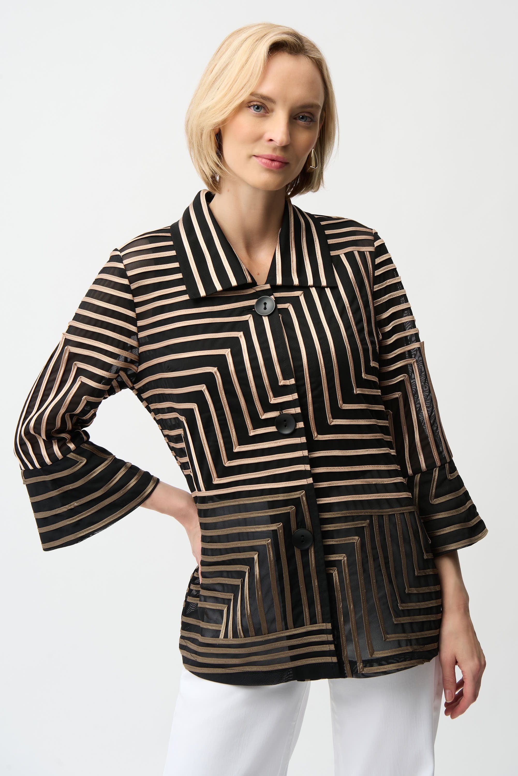 Satin And Mesh Abstract Print Jacket Bell Sleeve