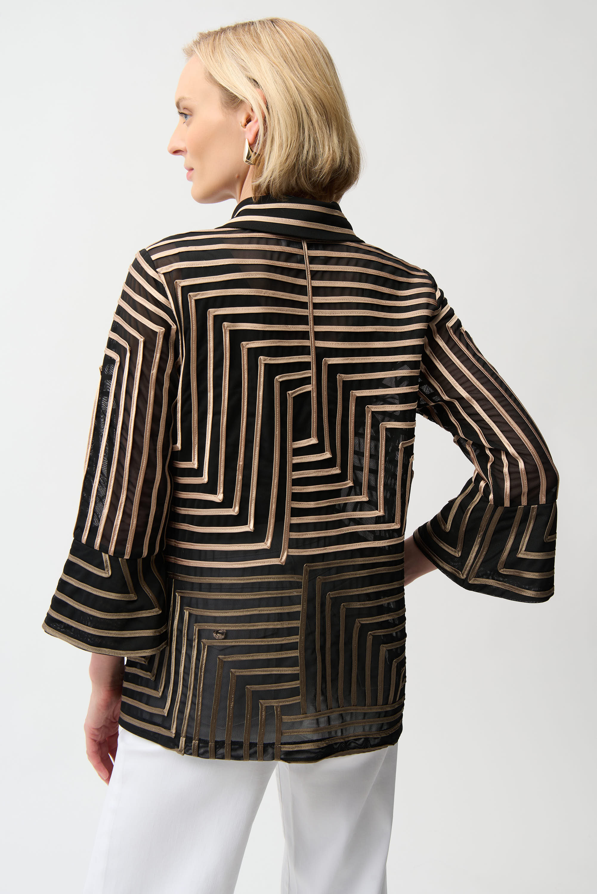 Satin And Mesh Abstract Print Jacket Bell Sleeve
