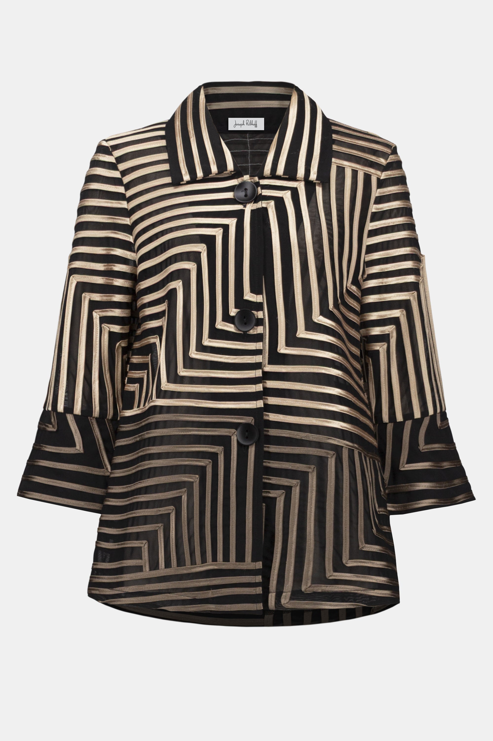 Satin And Mesh Abstract Print Jacket Bell Sleeve
