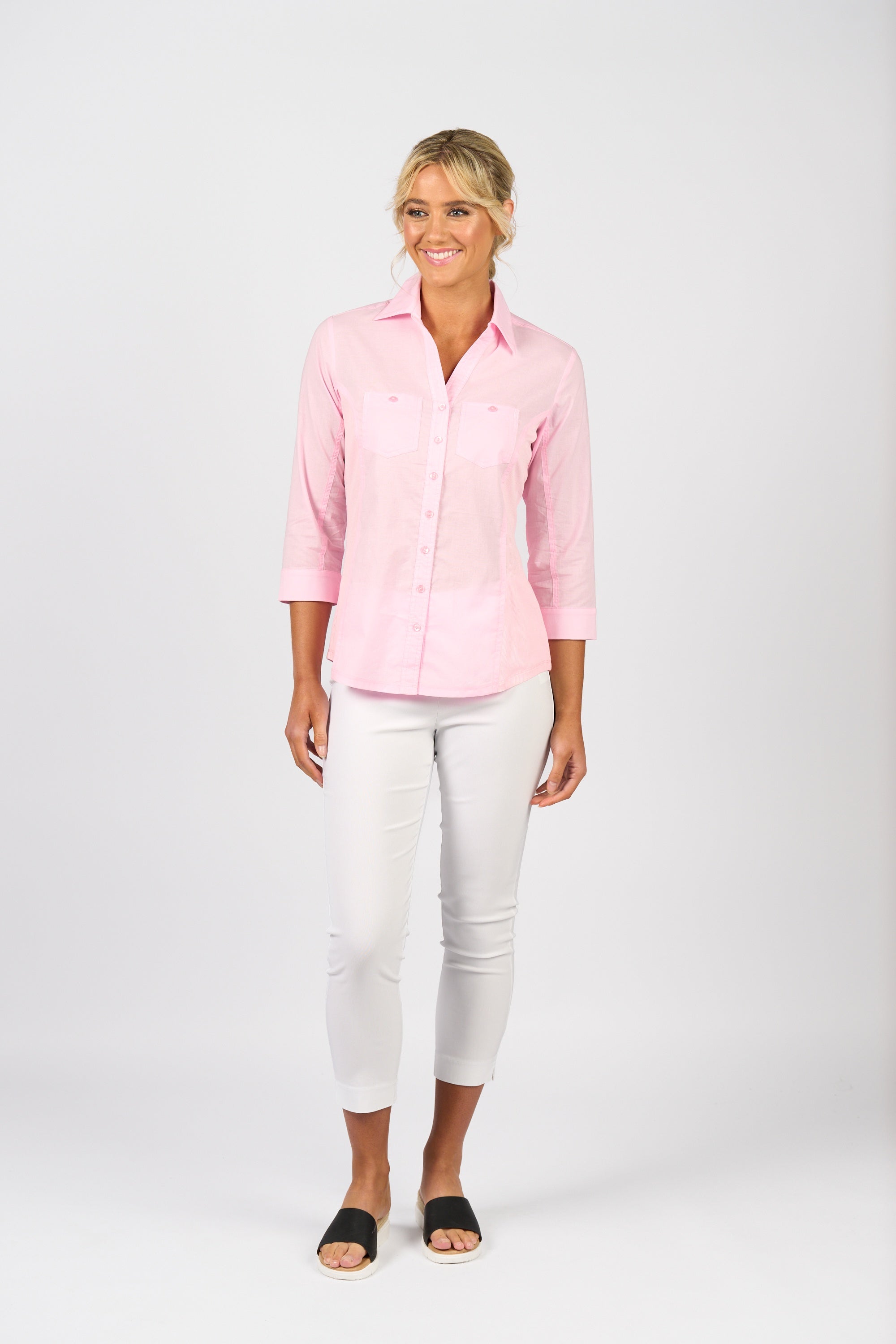 4032 Plain Button Up Shirt With Rib Panels