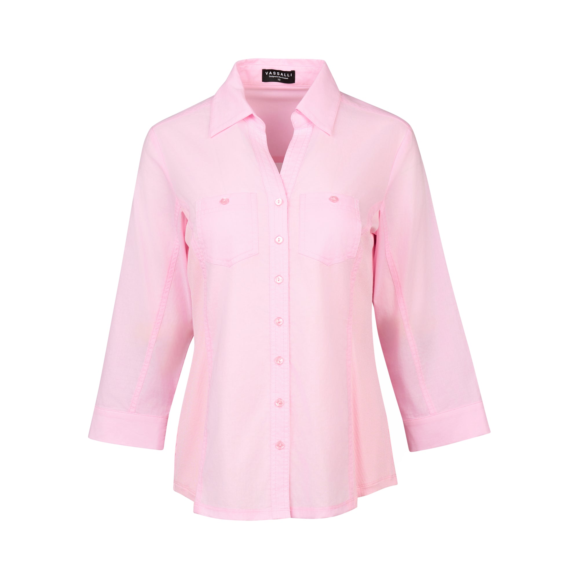 4032 Plain Button Up Shirt With Rib Panels