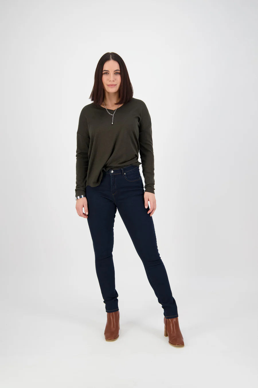 Skinny Leg Full Length Basket Weave Jean
