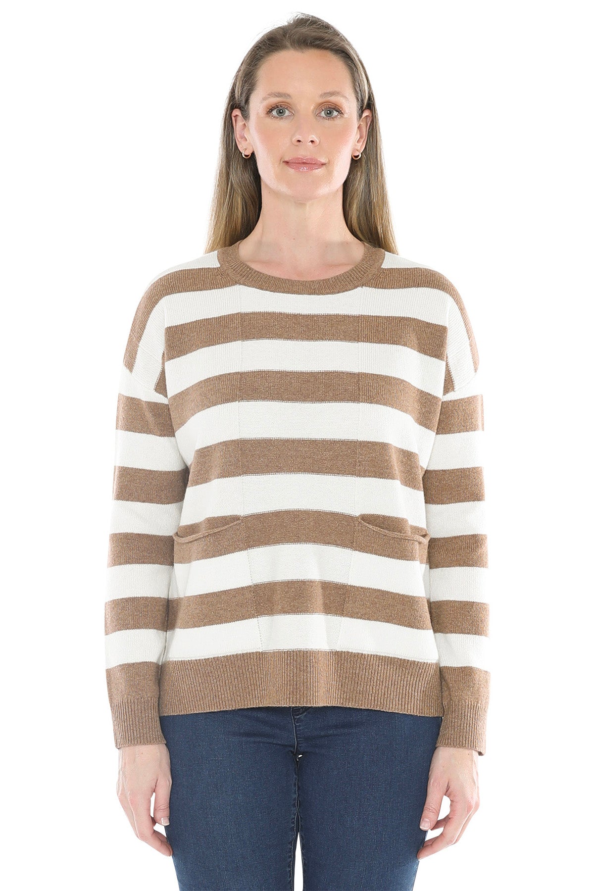 Panel Stripe Pullover in Walnut/Snow