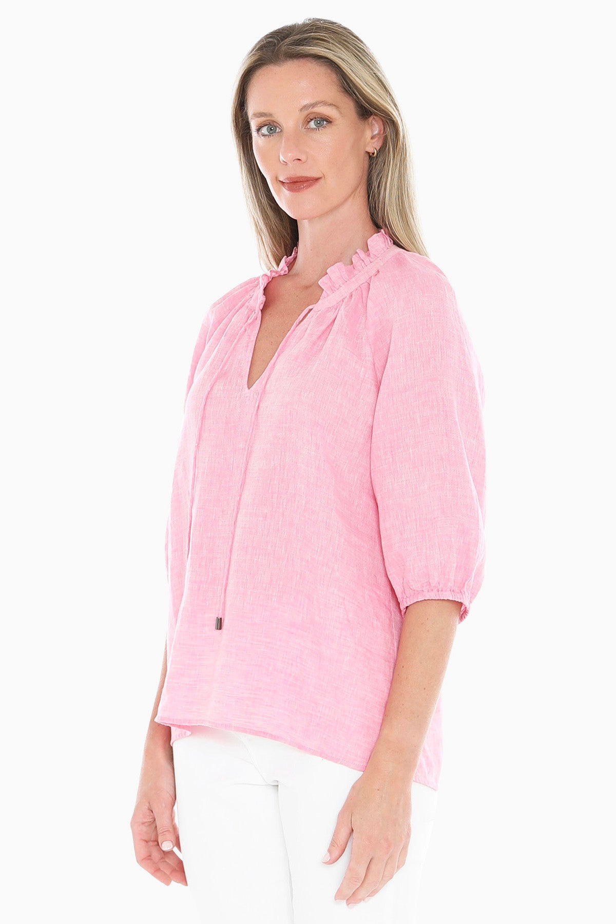 596J3085a Ruffle Neck Top