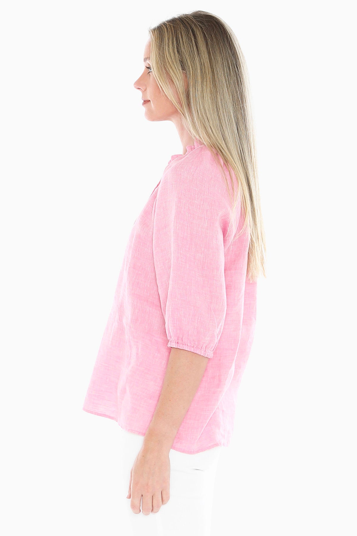 596J3085a Ruffle Neck Top