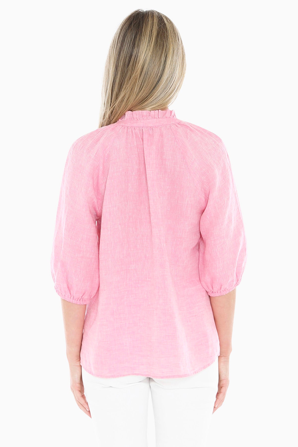 596J3085a Ruffle Neck Top