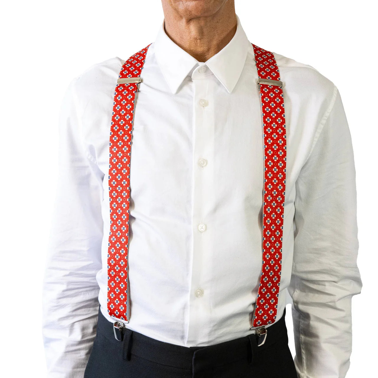 Braces X-Back Framed/Window Red Print 35mm - Buckle