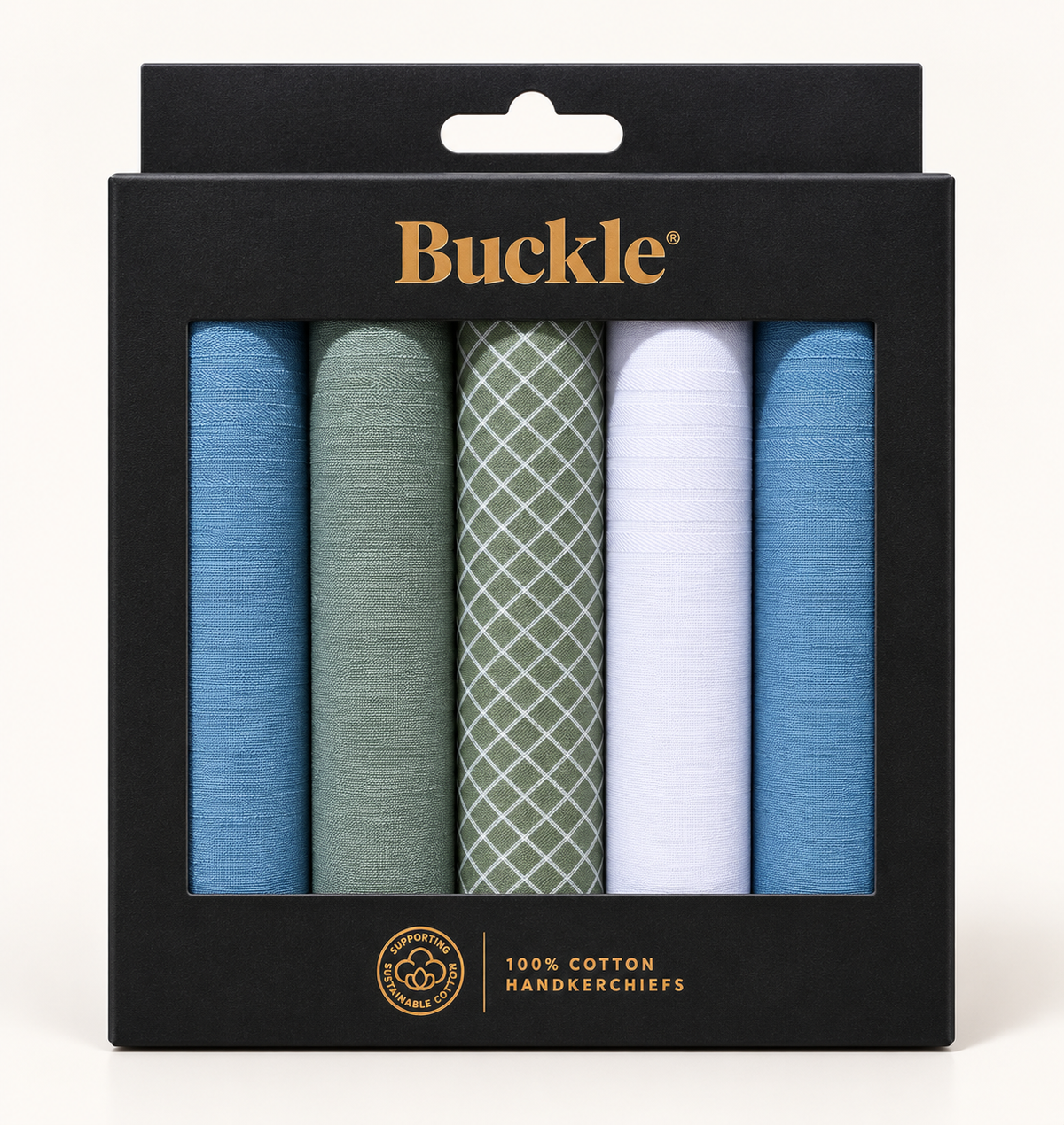 Green, White & Blue Assorted 5 Pack. Handkerchiefs - Buckle