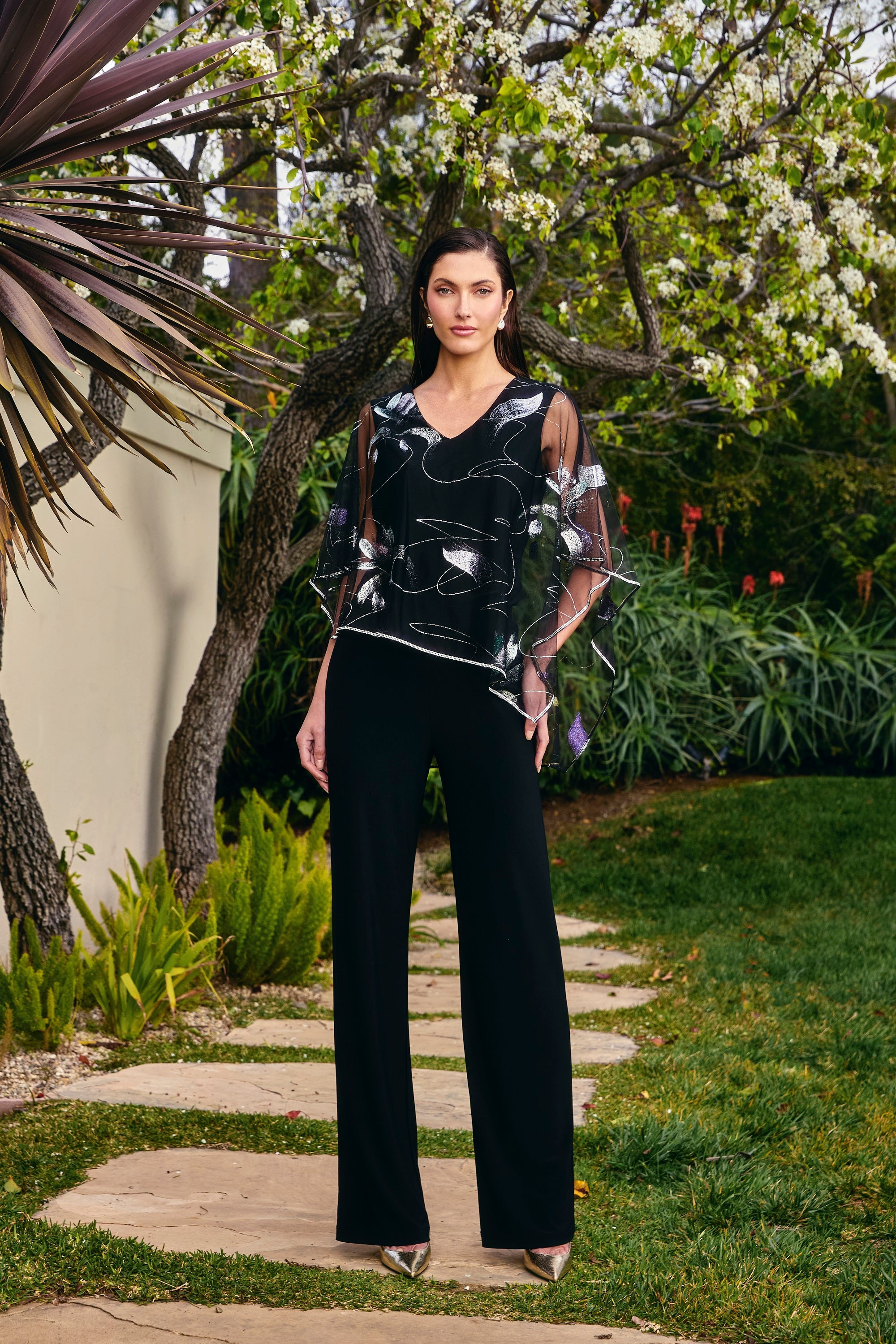 Frank Lyman 249132 Sheer Metallic V-Neck Top