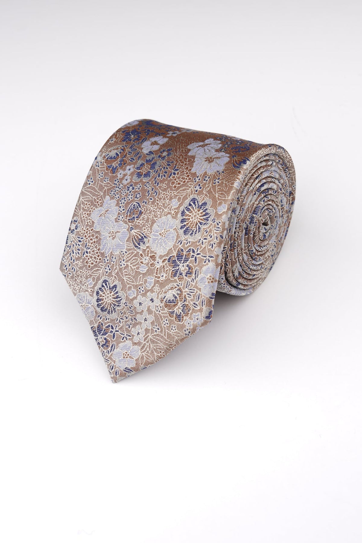 Floral Line Silk Tie - Brown- James Harper