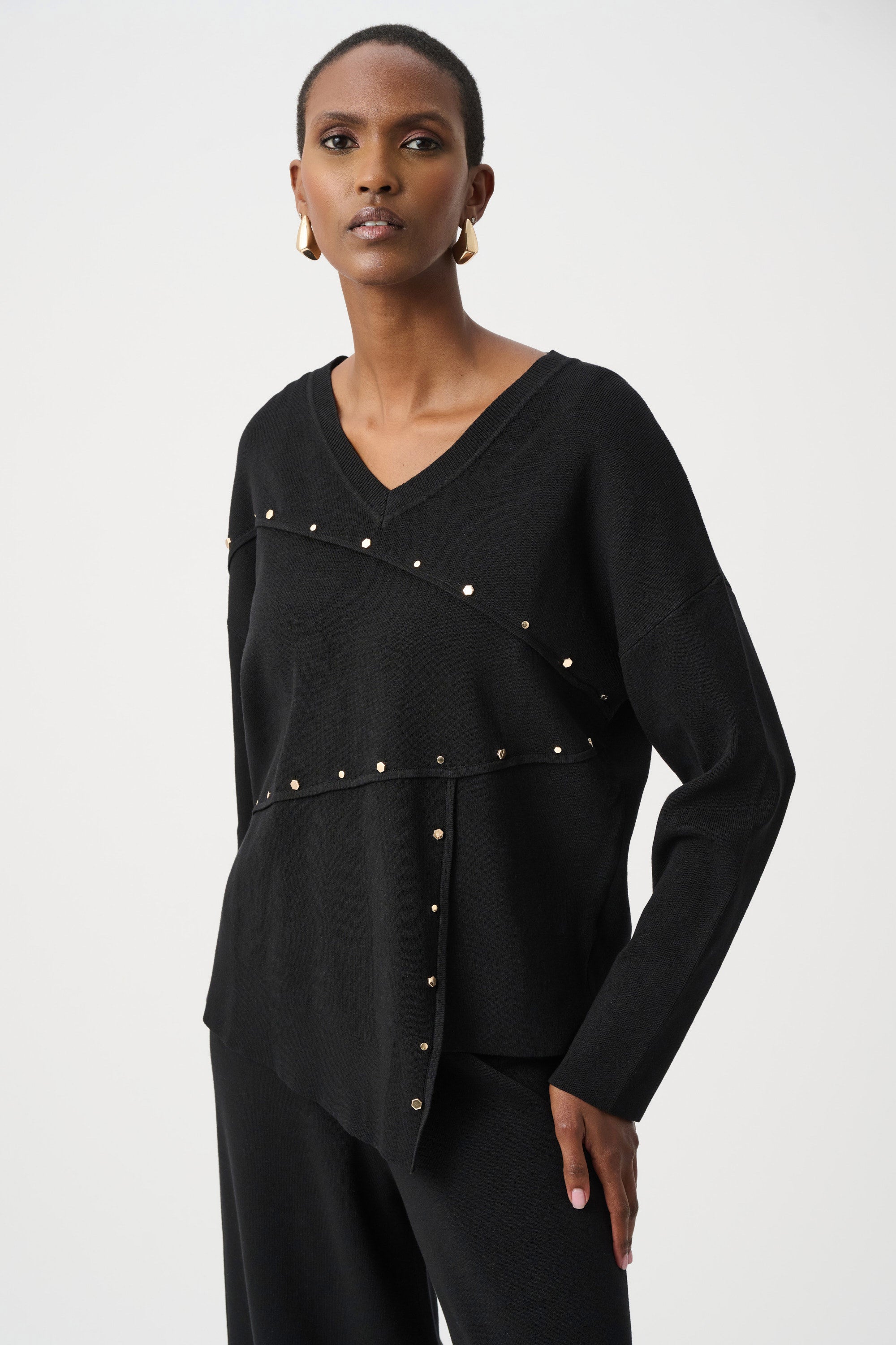 Asymmetric Sweater With Metal Stud Detail - Joseph Ribkoff
