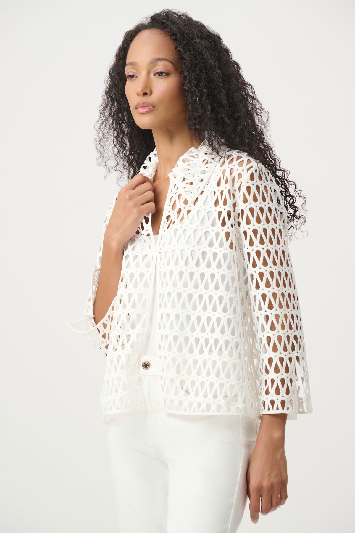 Embroidered Open-Work Jacket Vanilla - Joseph Ribkoff