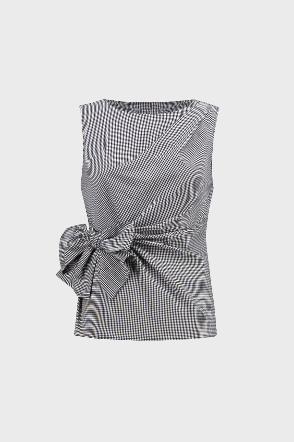 Gingham Tie Waist Sleeveless Top Black/White - Joseph Ribkoff