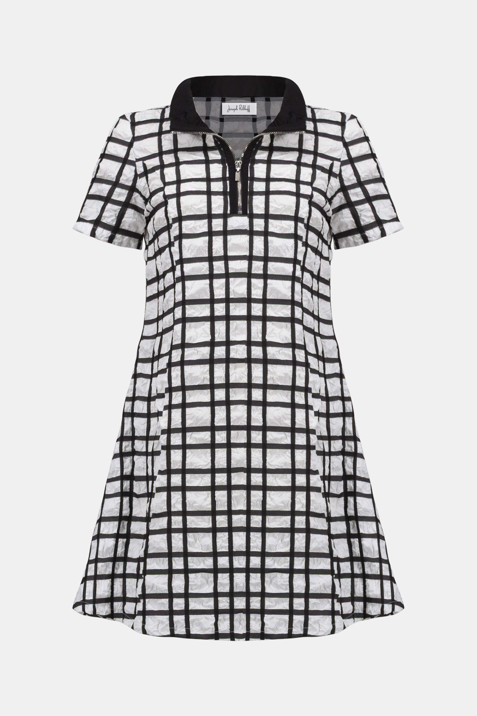 Jacquard Plaid Print A-line Dress With Contrast Detail