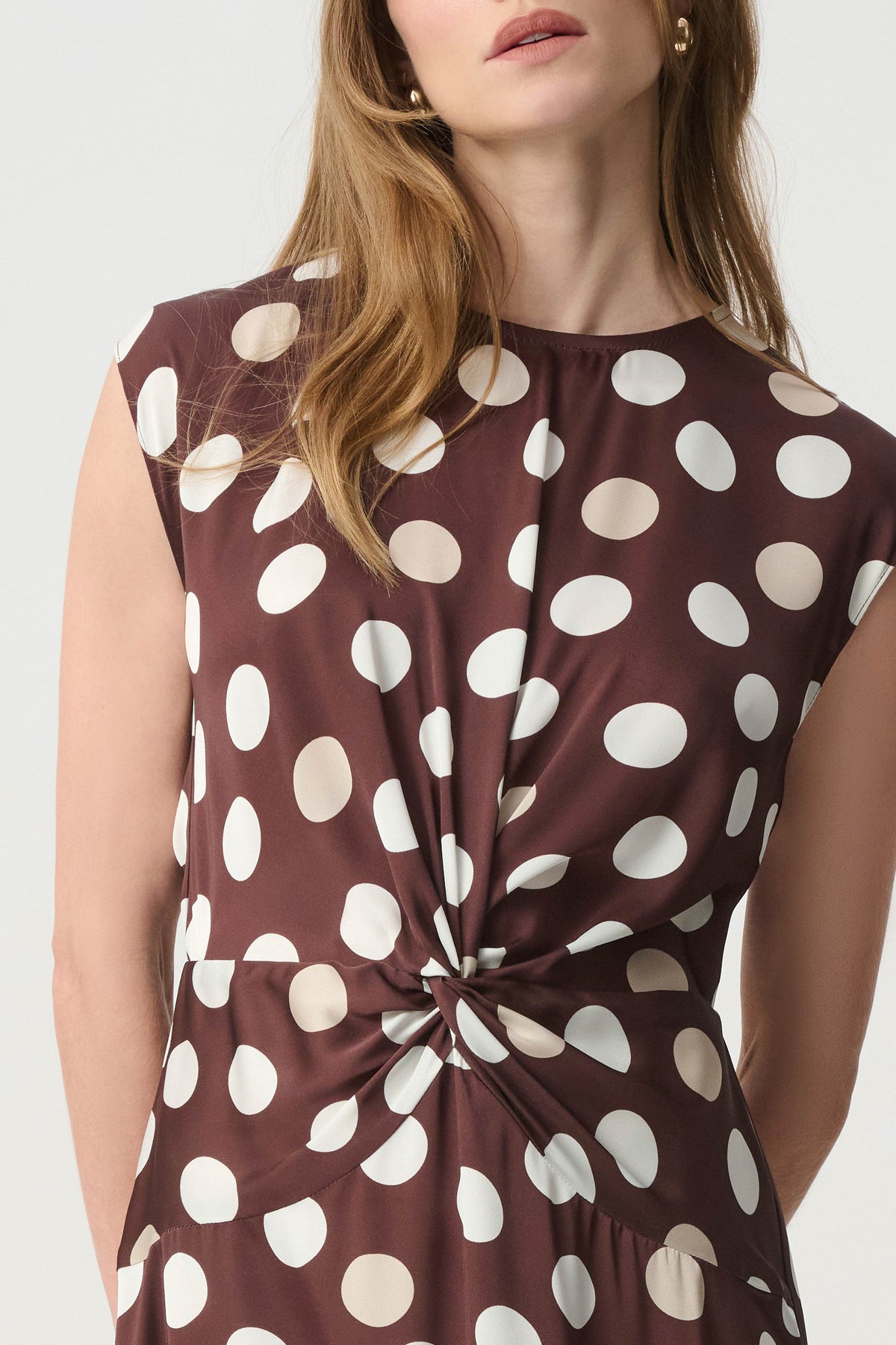 Polka Dot Twist Waist Dress Brown - Joseph Ribkoff