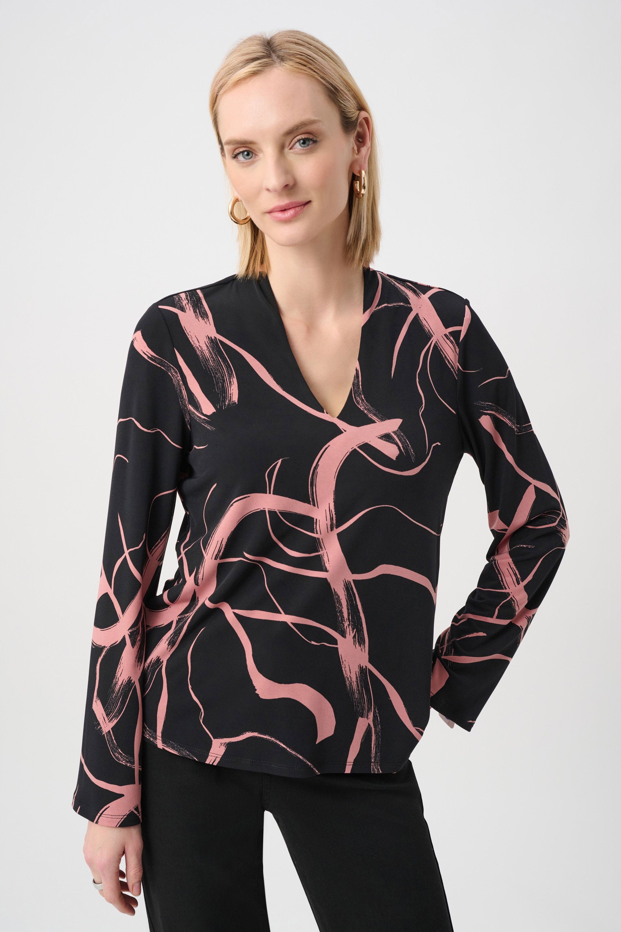 Silky Knit Abstract Print Straight Top - Joseph Ribkoff