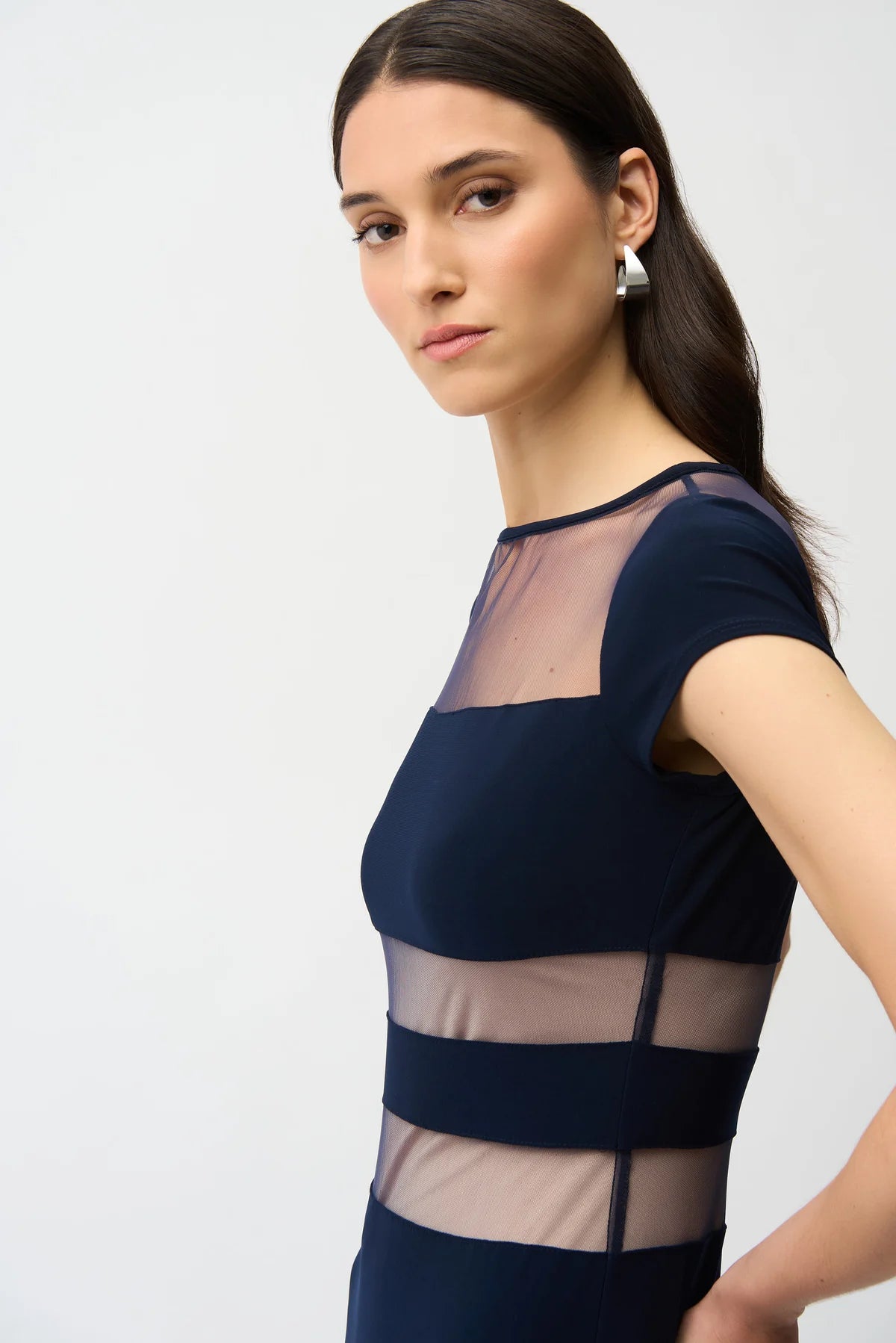 Silky Knit Fit & Flare Dress w/ Mesh Inserts - Joseph Ribkoff