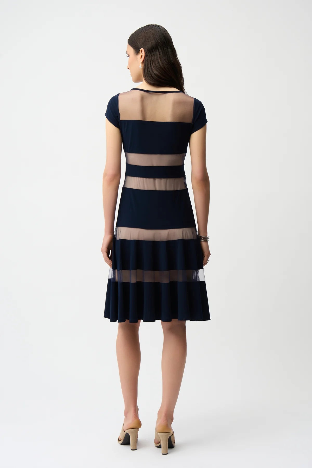 Silky Knit Fit & Flare Dress w/ Mesh Inserts - Joseph Ribkoff