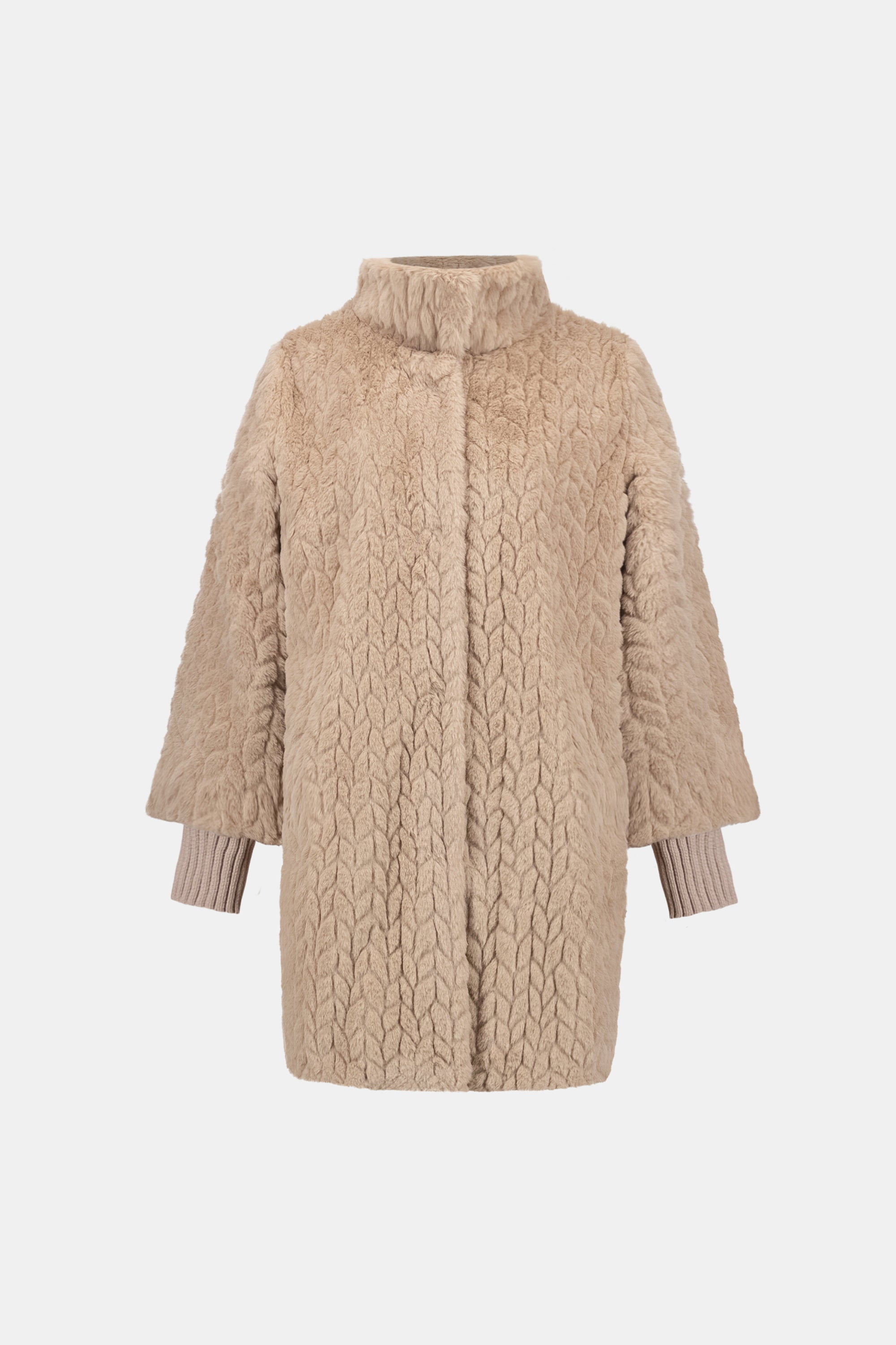 Textured Faux Fur Mock-Neck Coat - Joseph Ribkoff