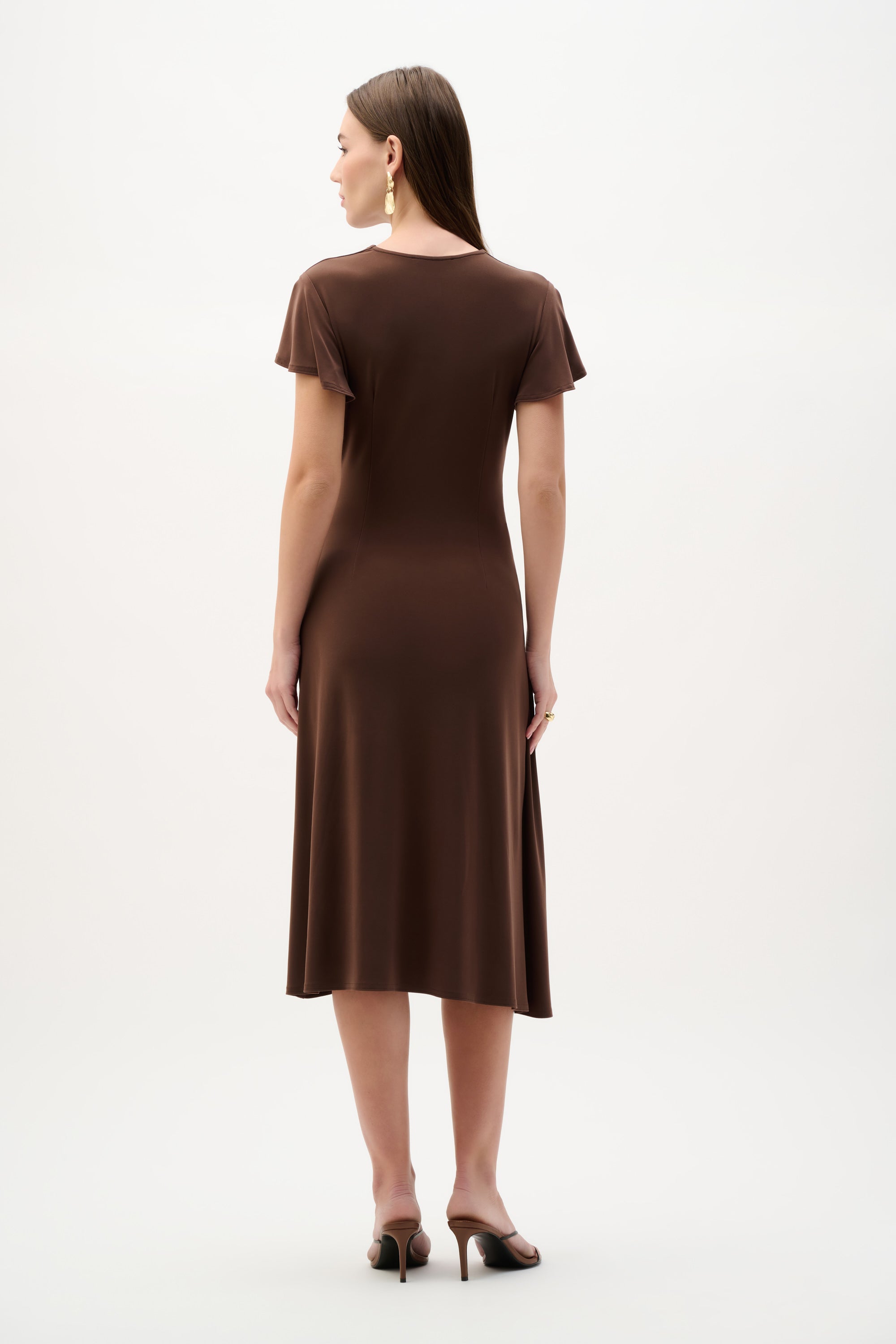 V-neck Belted Wrap Dress Mahogany - Joseph Ribkoff
