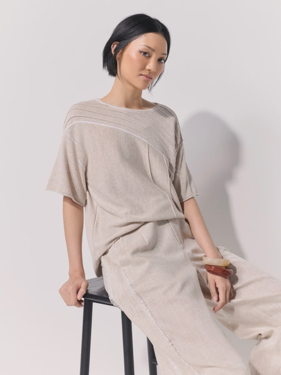 Fine Pinstitch Cotton Knit Stone - Marco Polo