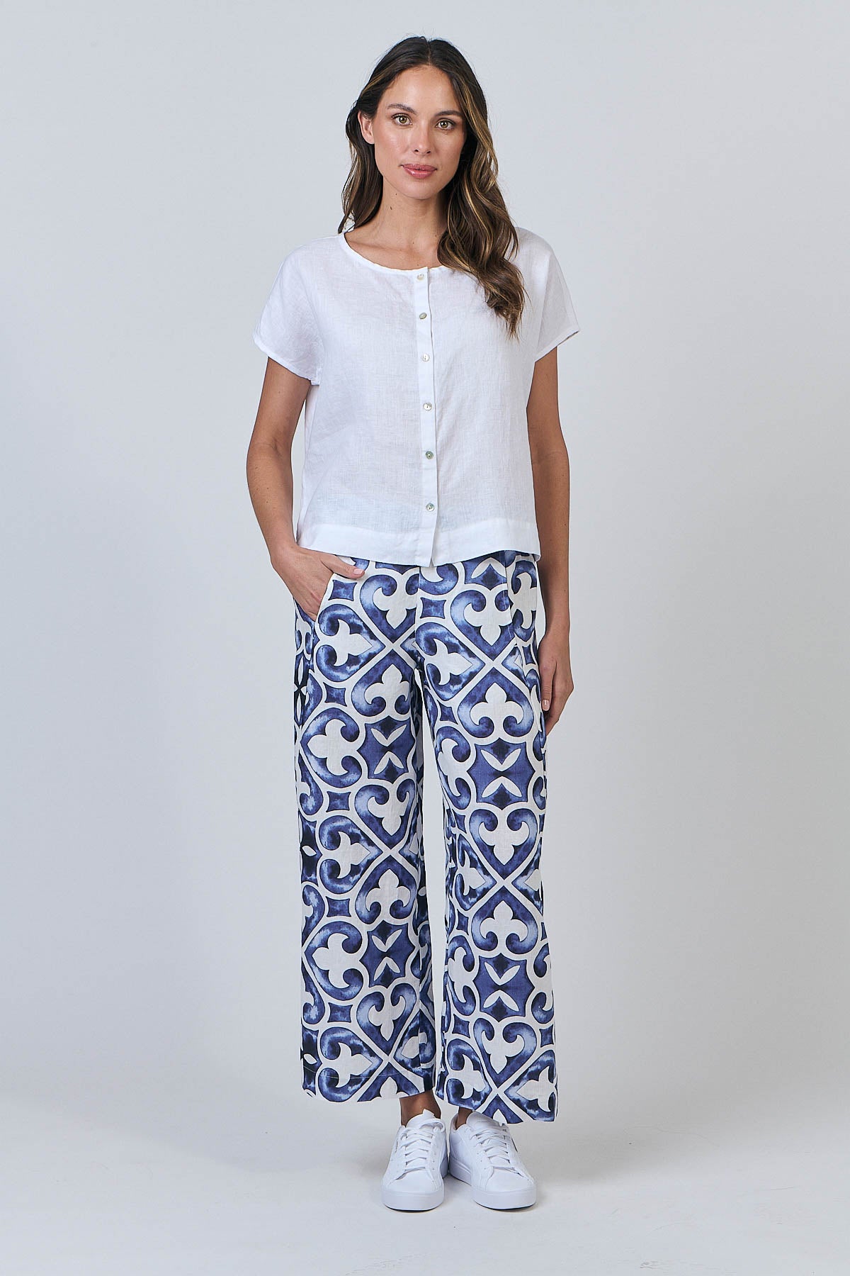 Wide Leg Tailored 100% Linen Pants - Naturals by O & J