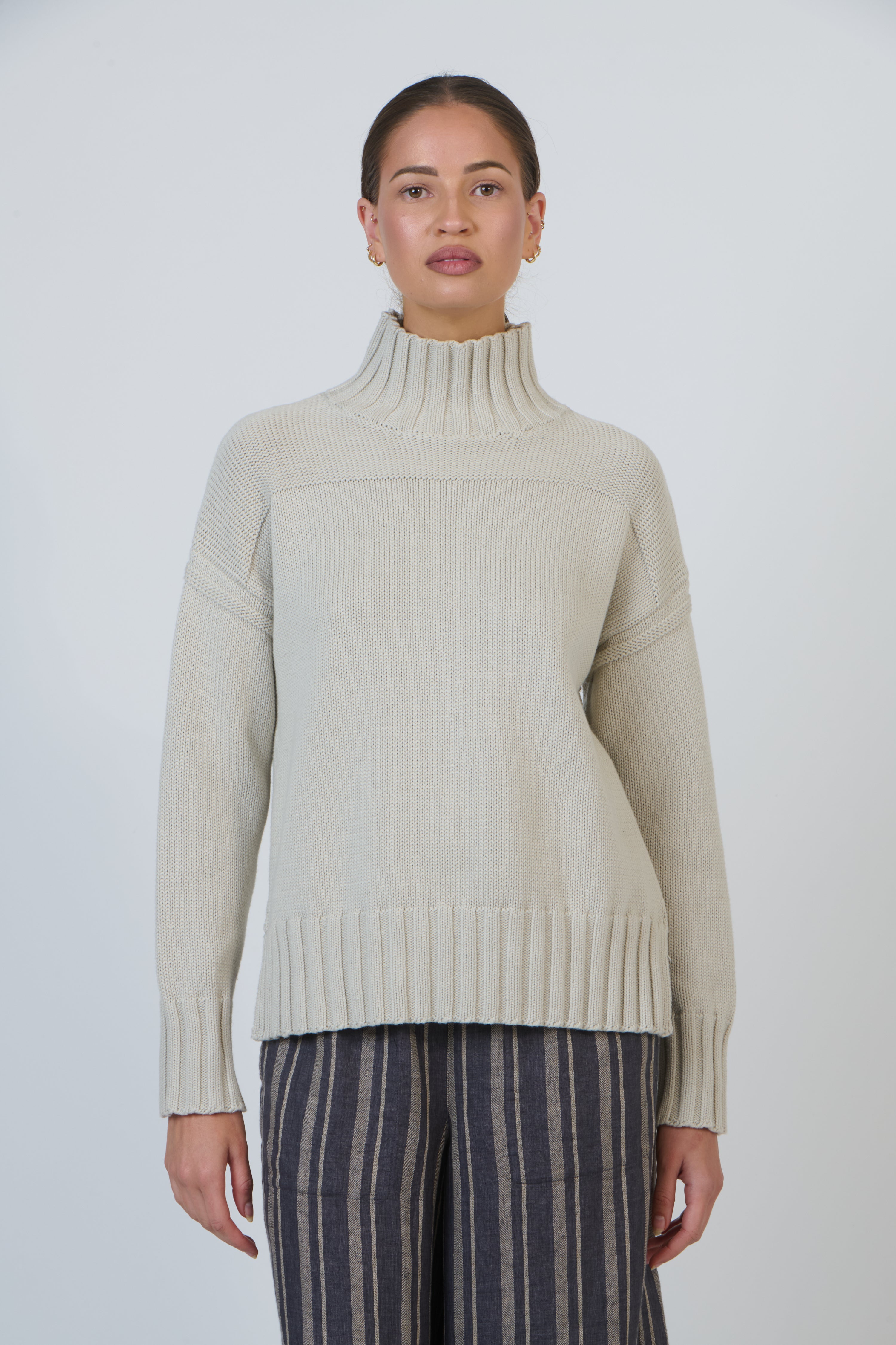 Cotton Turtleneck Jumper Wishbone Naturals by O & J