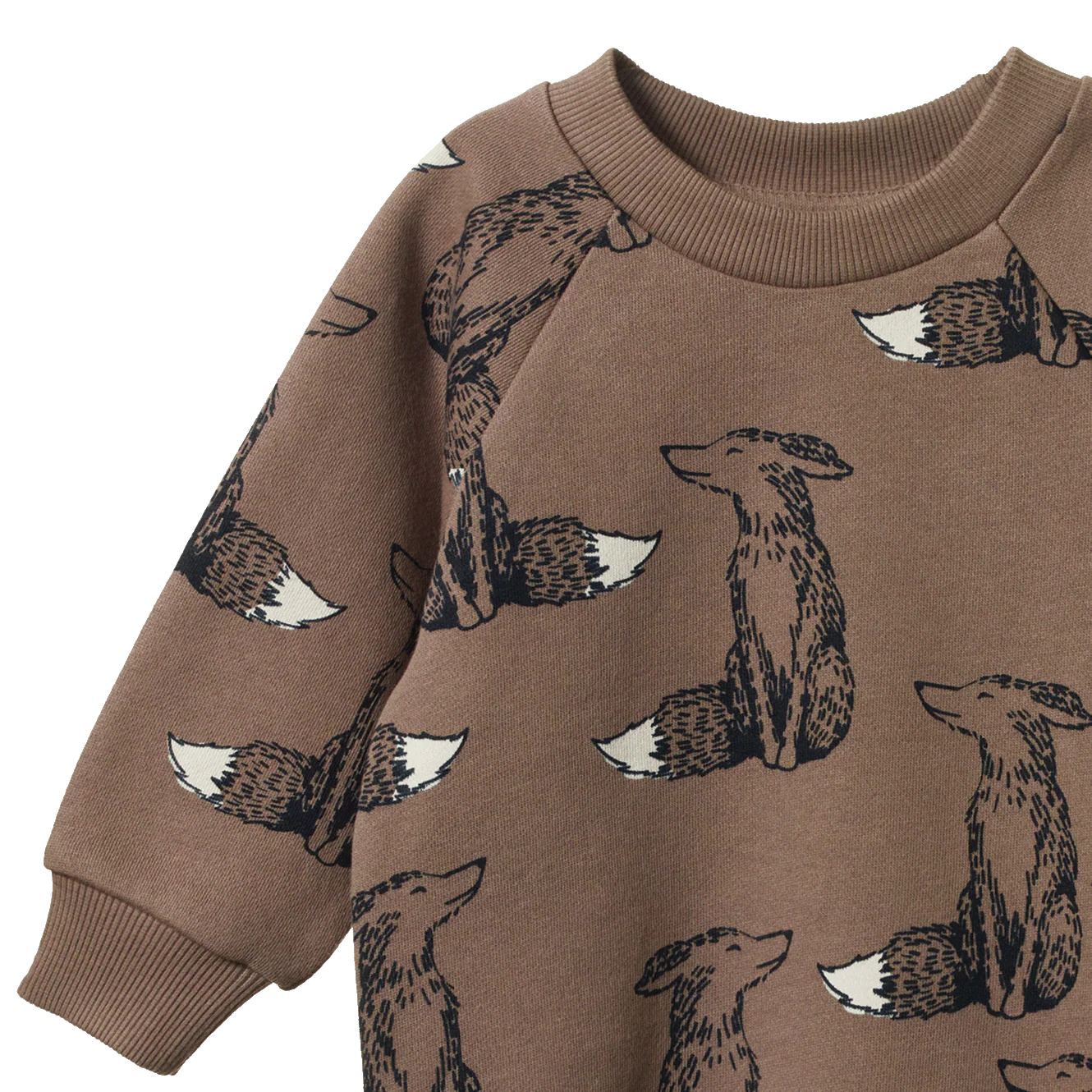 Brown sweatshirt with fox pattern on a white background