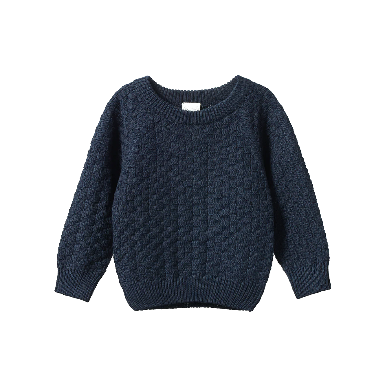 Navy blue knitted sweater on a white background
