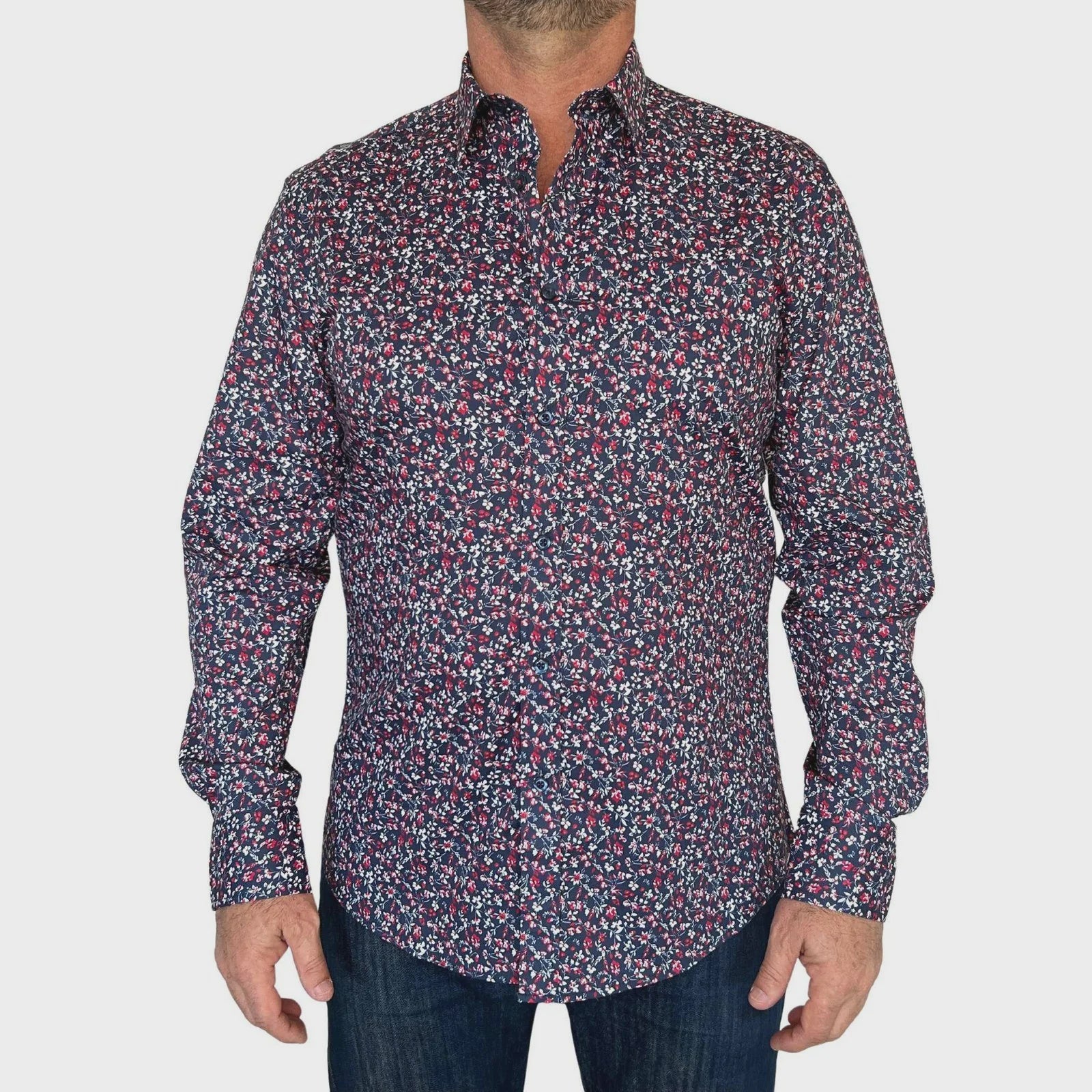 L/S Cotton Print Shirt - Navy & North