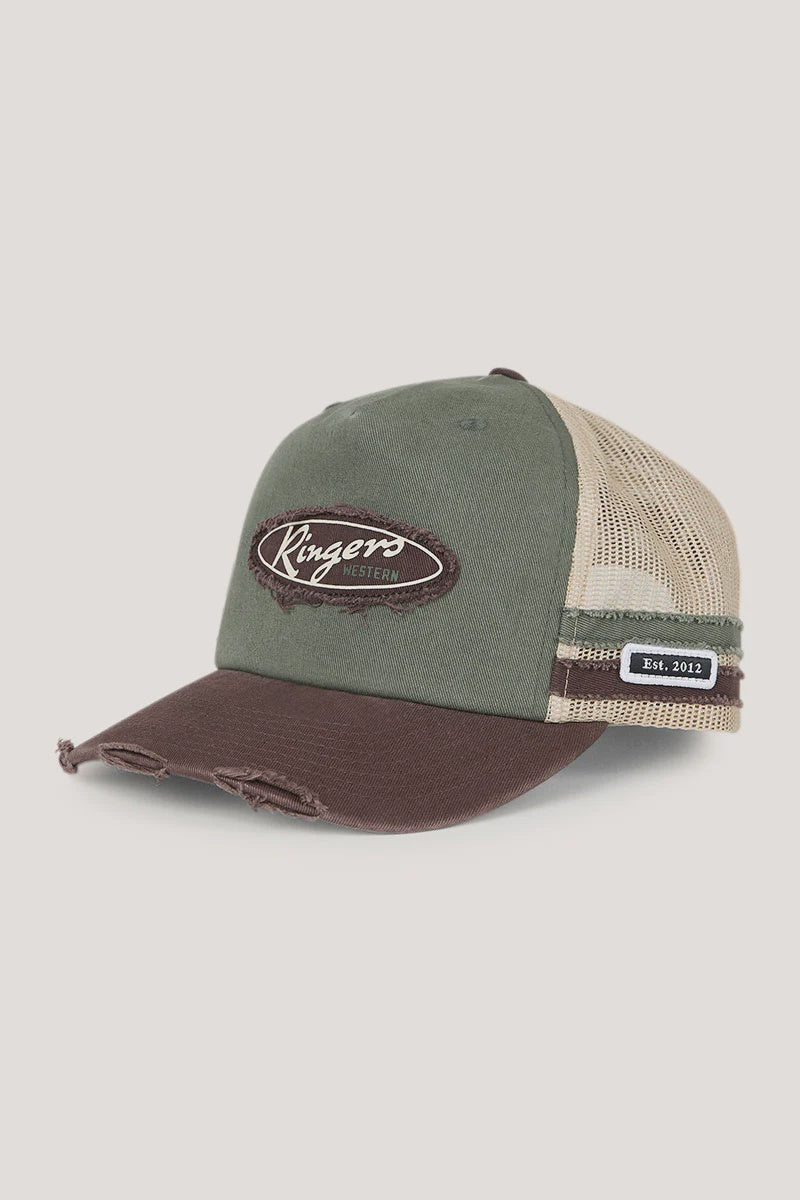 Worn Out Deep Fit Trucker Cap Army/Choc - Ringers Western