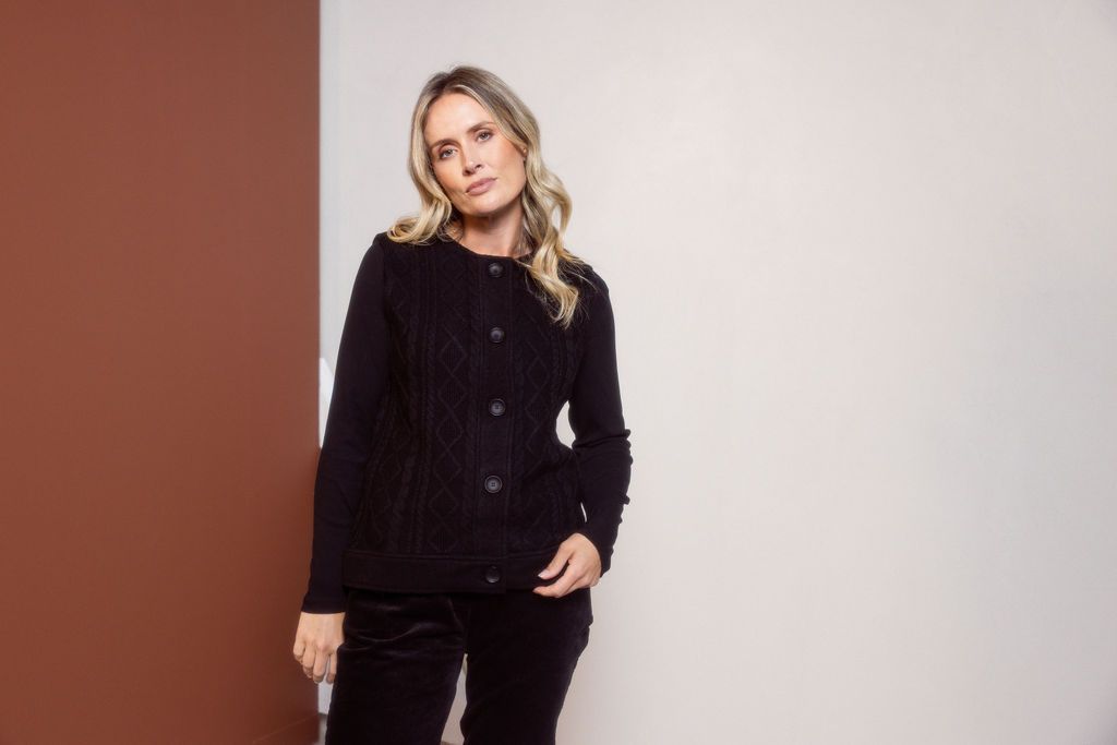 100% Boiled Wool Cable Knit Jacket - See Saw