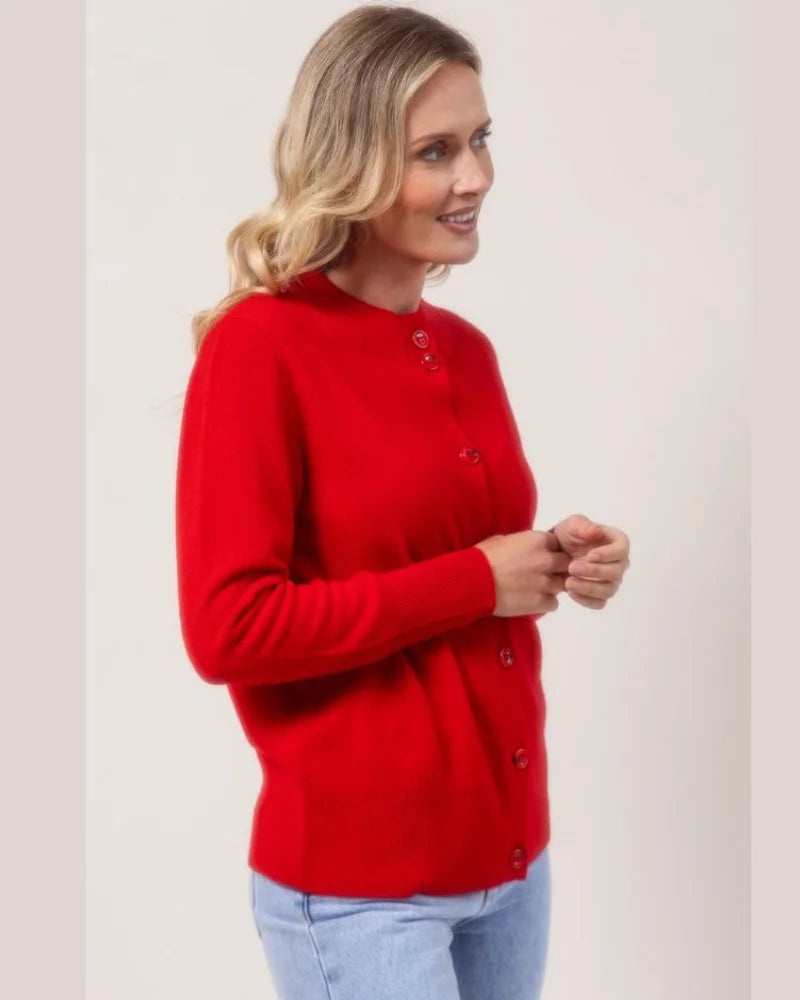 100% Merino Cardigan Red See Saw