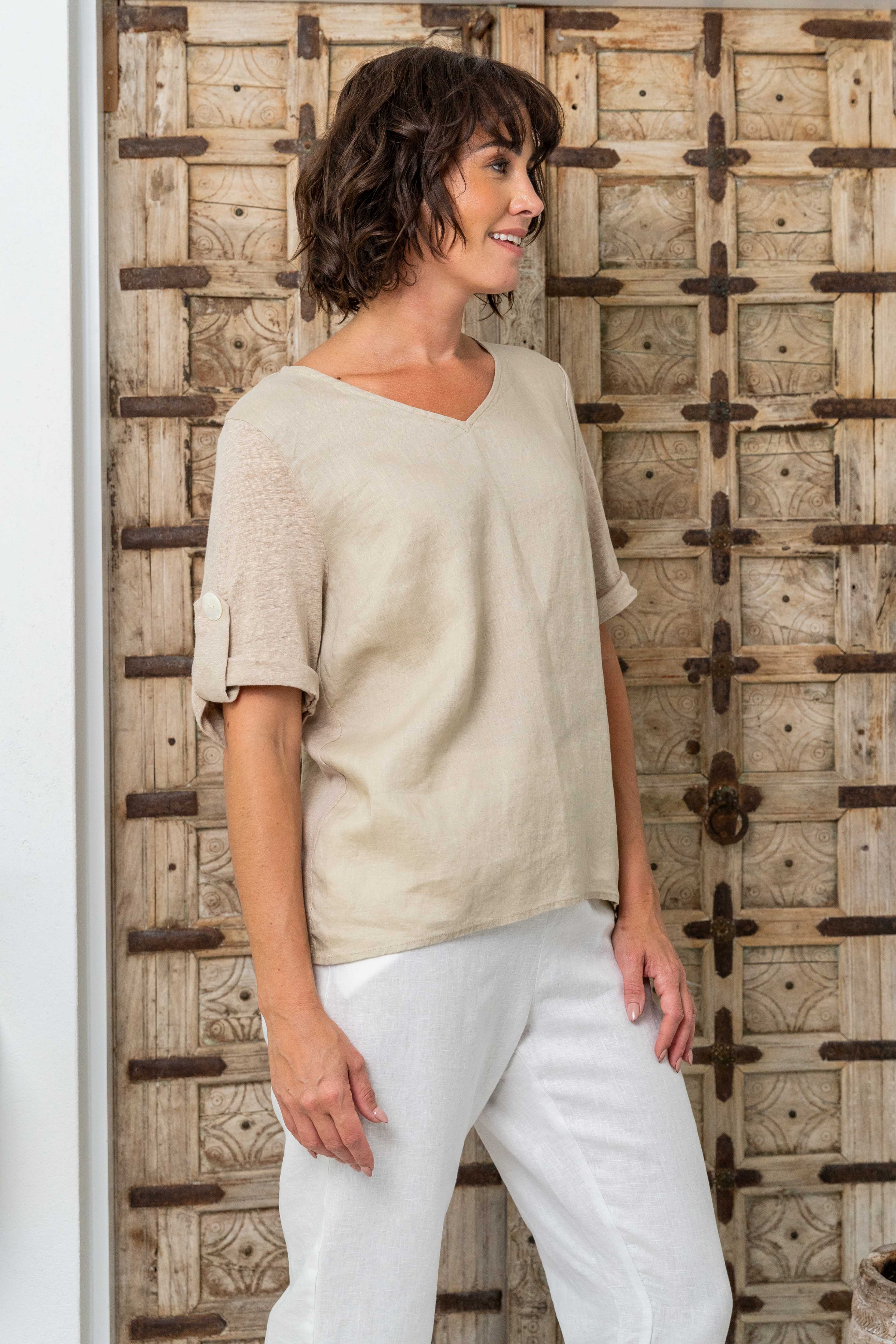 SS371 100% Linen Mixed Linen T-Shirt