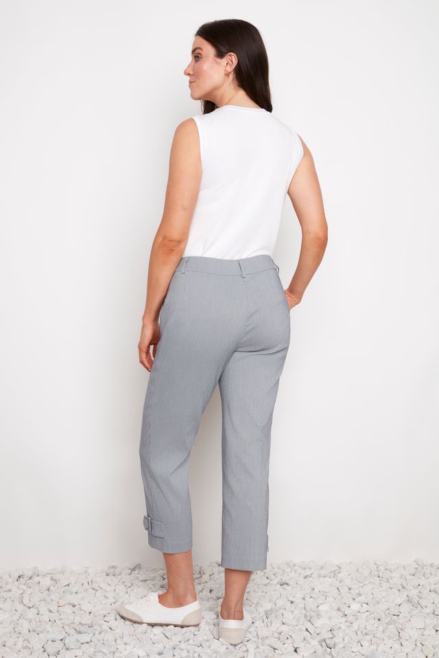 Navy Stripe Techno Button-Tab Cropped Pant - Up!