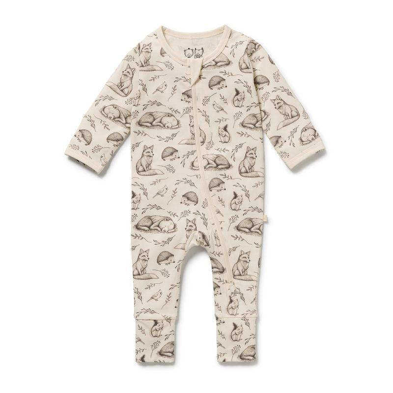 Organic Zipsuit with Feet Foxglove Forest - Wilson + Frenchy